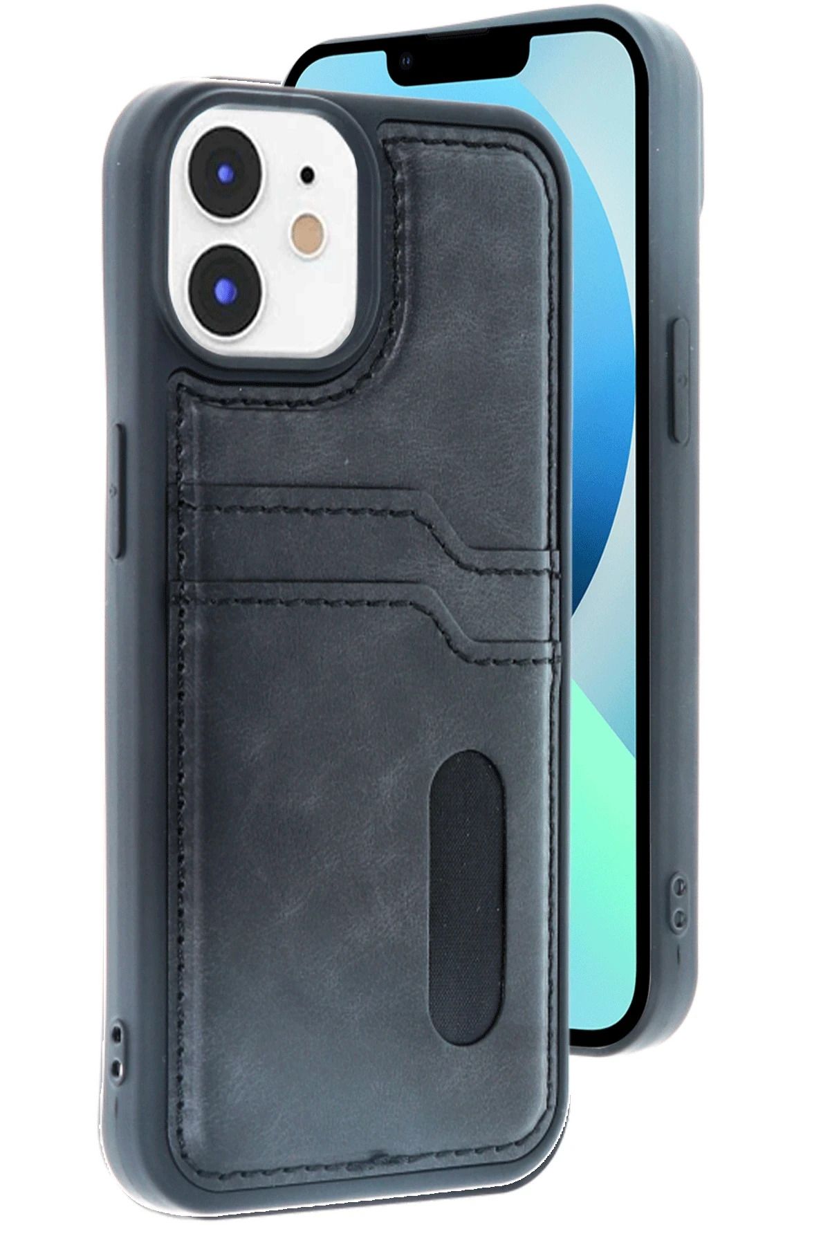 NewFace iPhone 11 Kılıf Sara Kartvizitli Deri Kılıf - Siyah MXMPA
