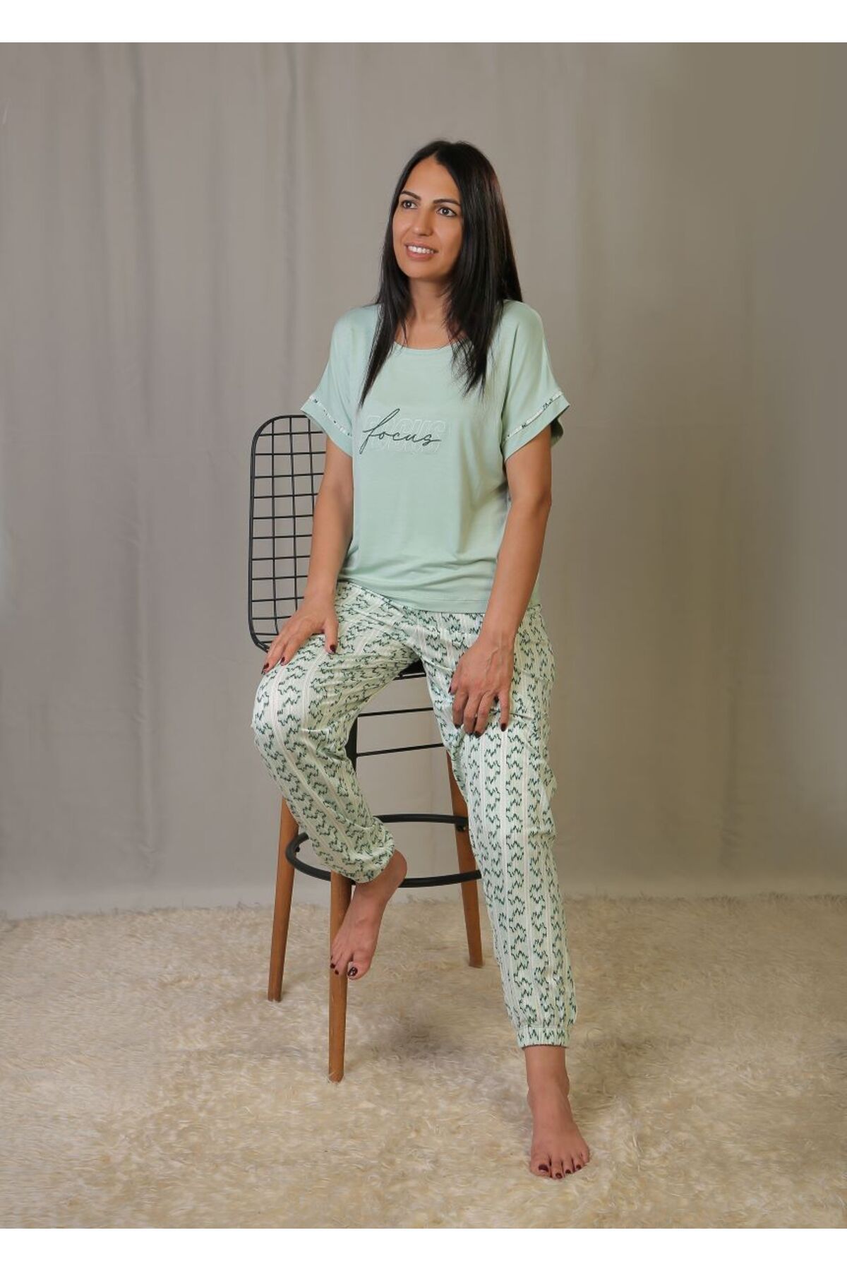 emsal özgür tekstil Feyza Kadın Kısa Kollu Pijama Takımı