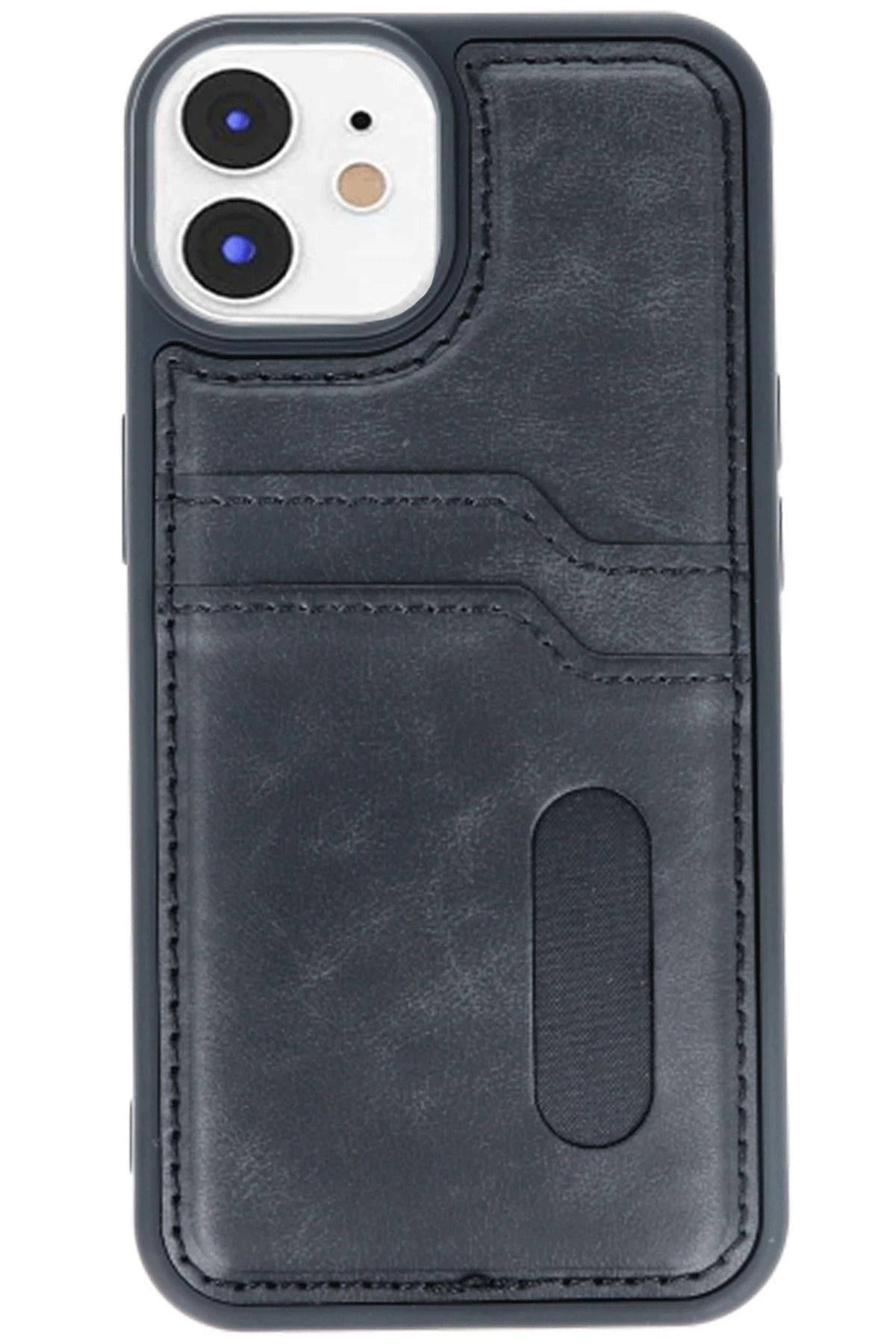 cepmoda iPhonE 11 | SARA Kartlıklı Telefon Kılıfı Lüx Deri Kaplama Arka Kapak | SİYAH