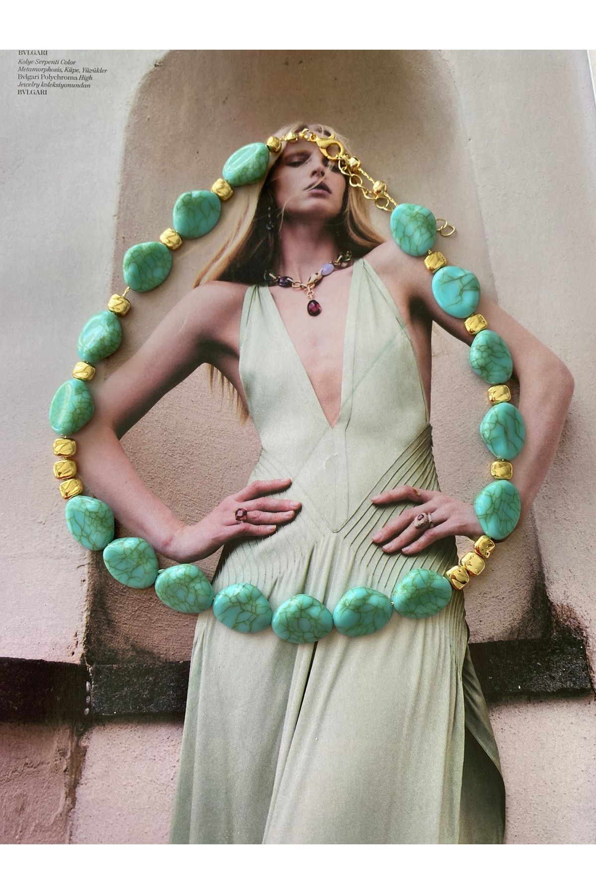 Pinery Jewels Mavi İri Taşlı Yazlık Kadın Kolye – Modern ve Şık Tasarım