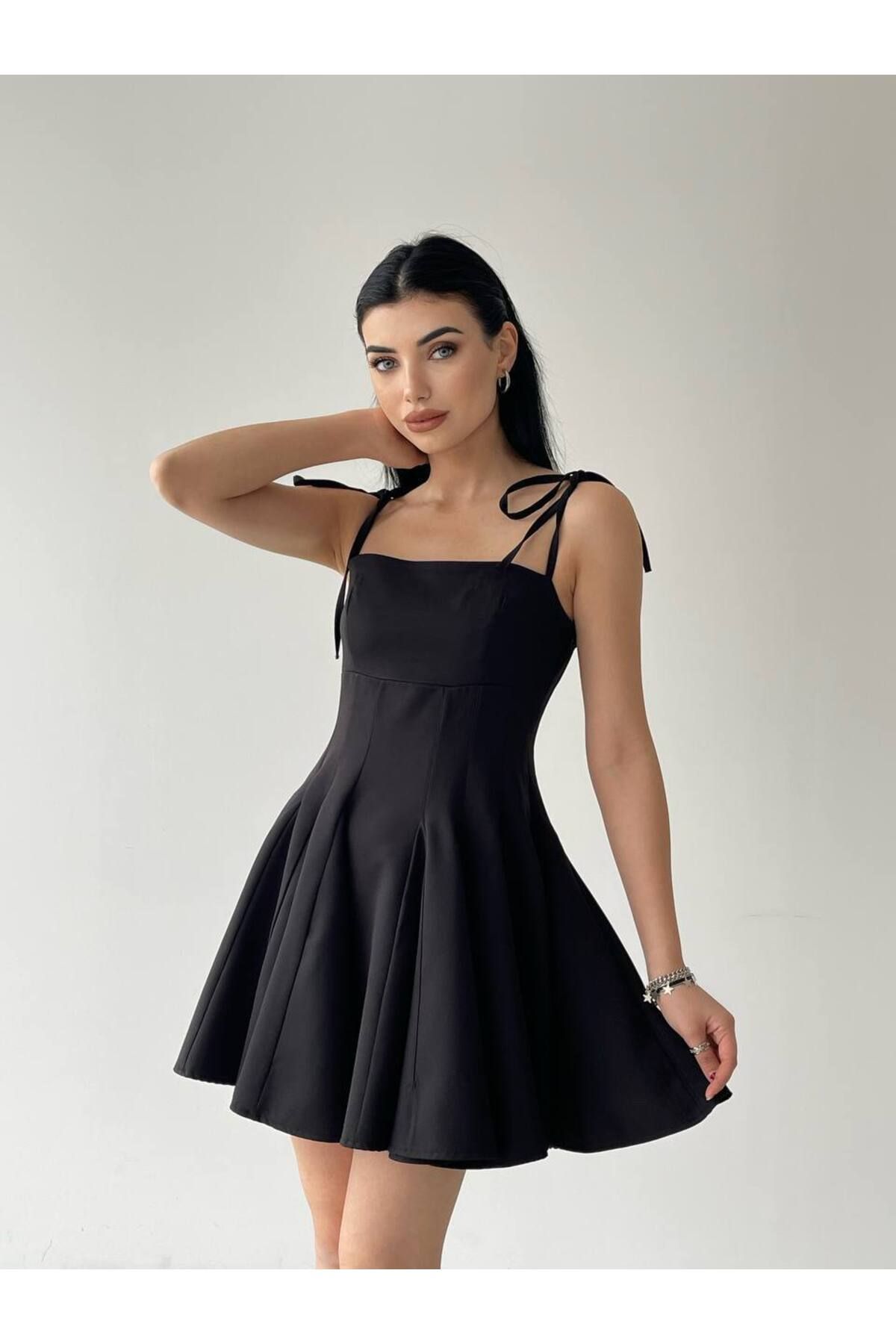 ETİKAFASHION İp Askılı Kloş Mini Elbise