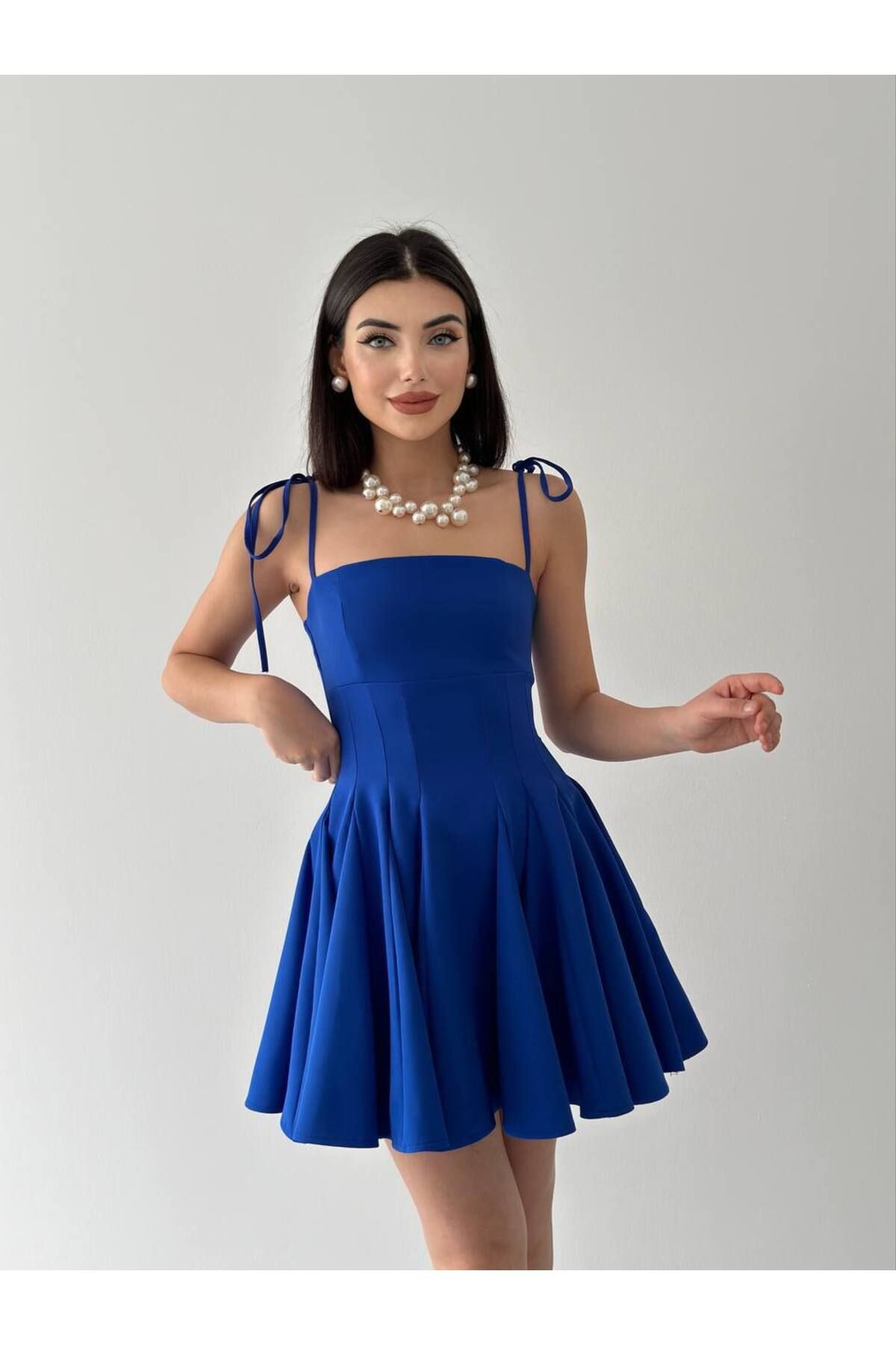ETİKAFASHION İp Askılı Kloş Mini Elbise