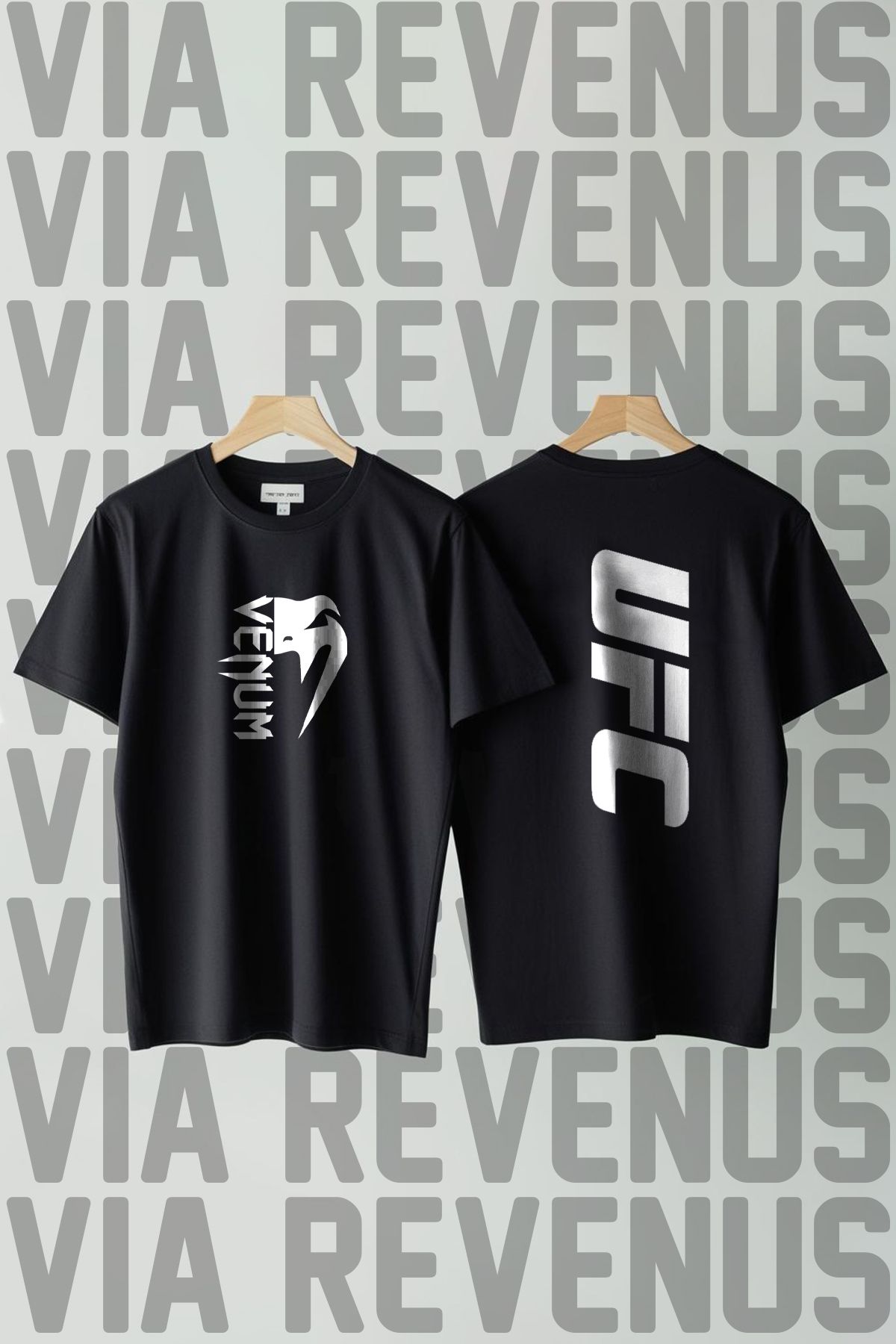 Vordevia UFC Ön ve Arka Baskılı Bisiklet Yaka Geniş Kalıp Unisex Tshirt