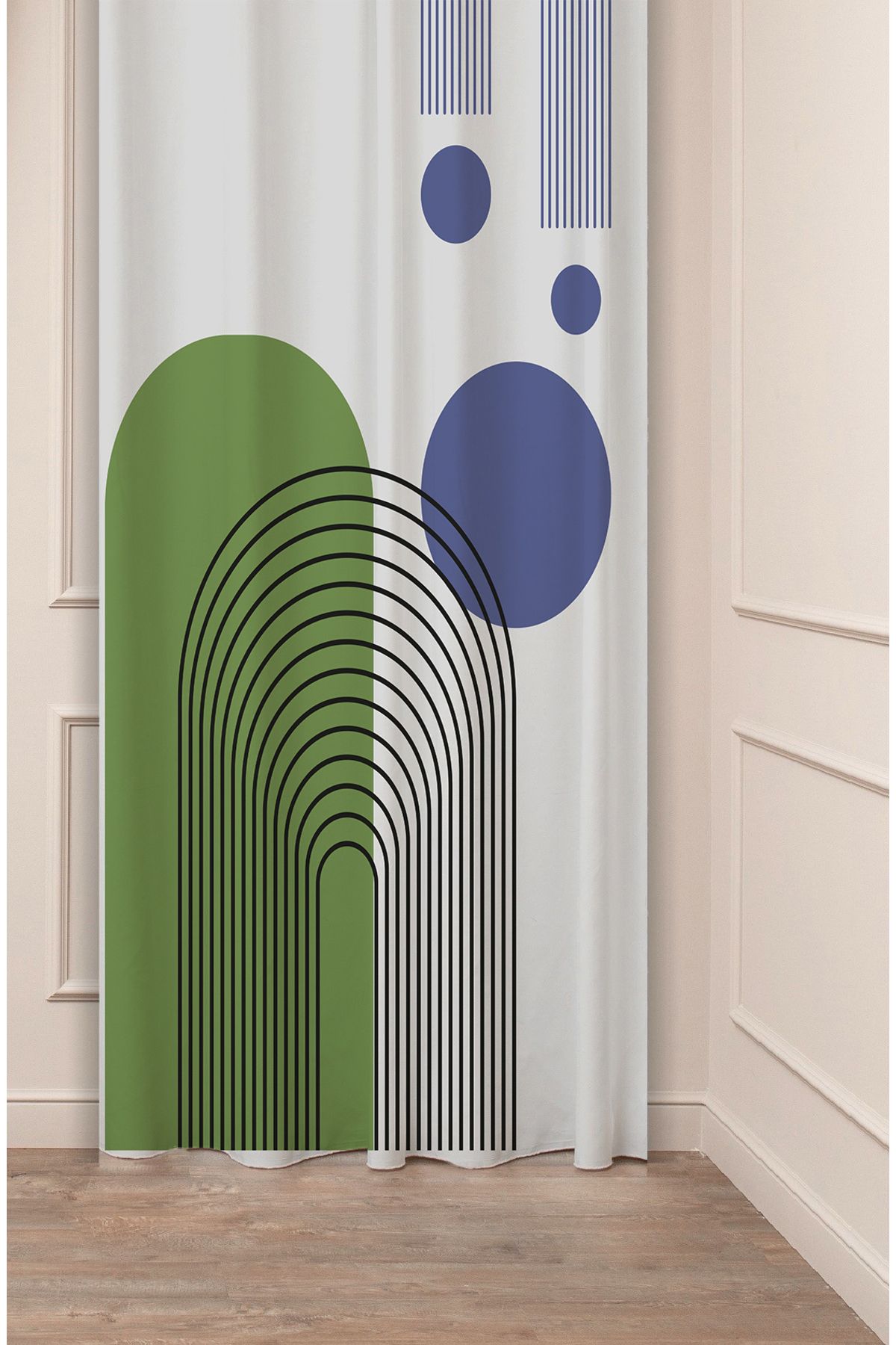 GREENDECOR Yaprak Bohem Minimalist Bej Krem Desenli Özel Tasarım Dijital Baskılı (Tek Kanat) Modern Fon Perde