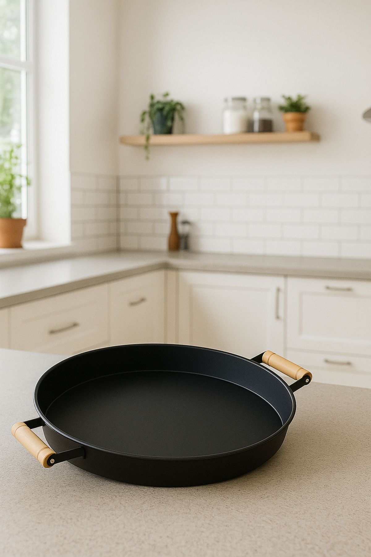 Roslyn Home Tepsi, Metal Tepsi, Ahşap Kulplu Tepsi, Sunum Tepsisi, Dekoratif Tepsi, Lüks Tepsi, Dayanıklı Tepsi