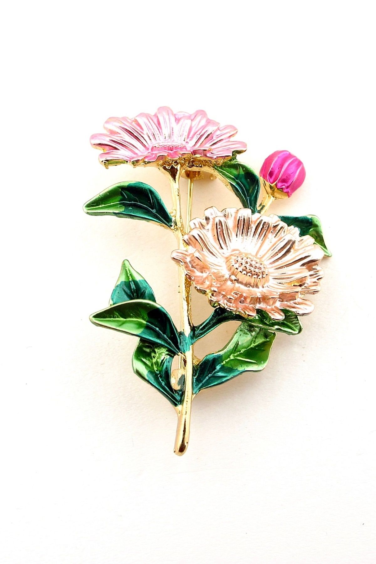 Solfera Gerbera Pembe Çiçekler Bahar Yaz Doğa Metal Yaka Süsü Broş RZ417