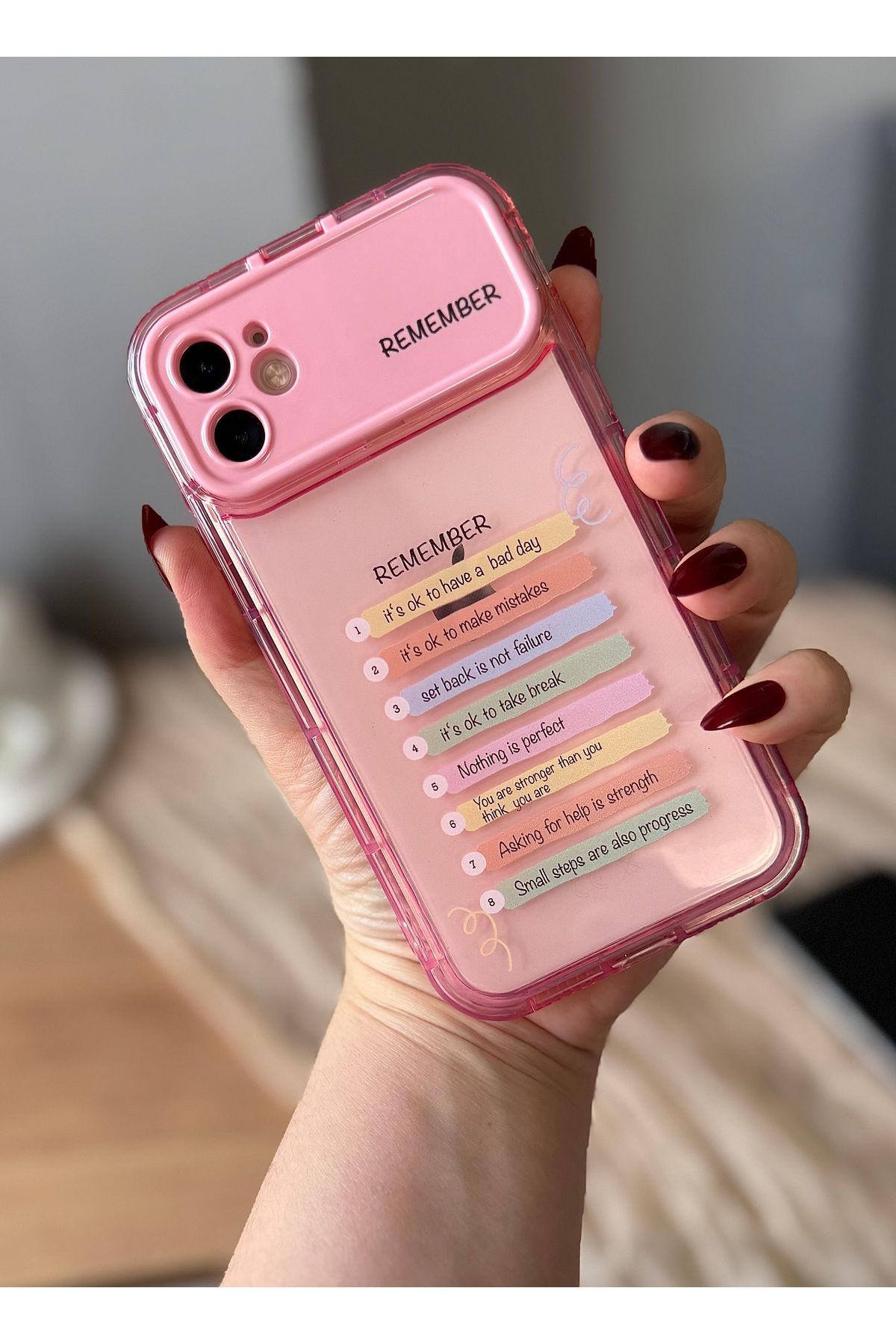 MirazTasarim IPHONE 11 KAMERA AYNALI KAPAKLI PEMBE DESENLİ KILIF