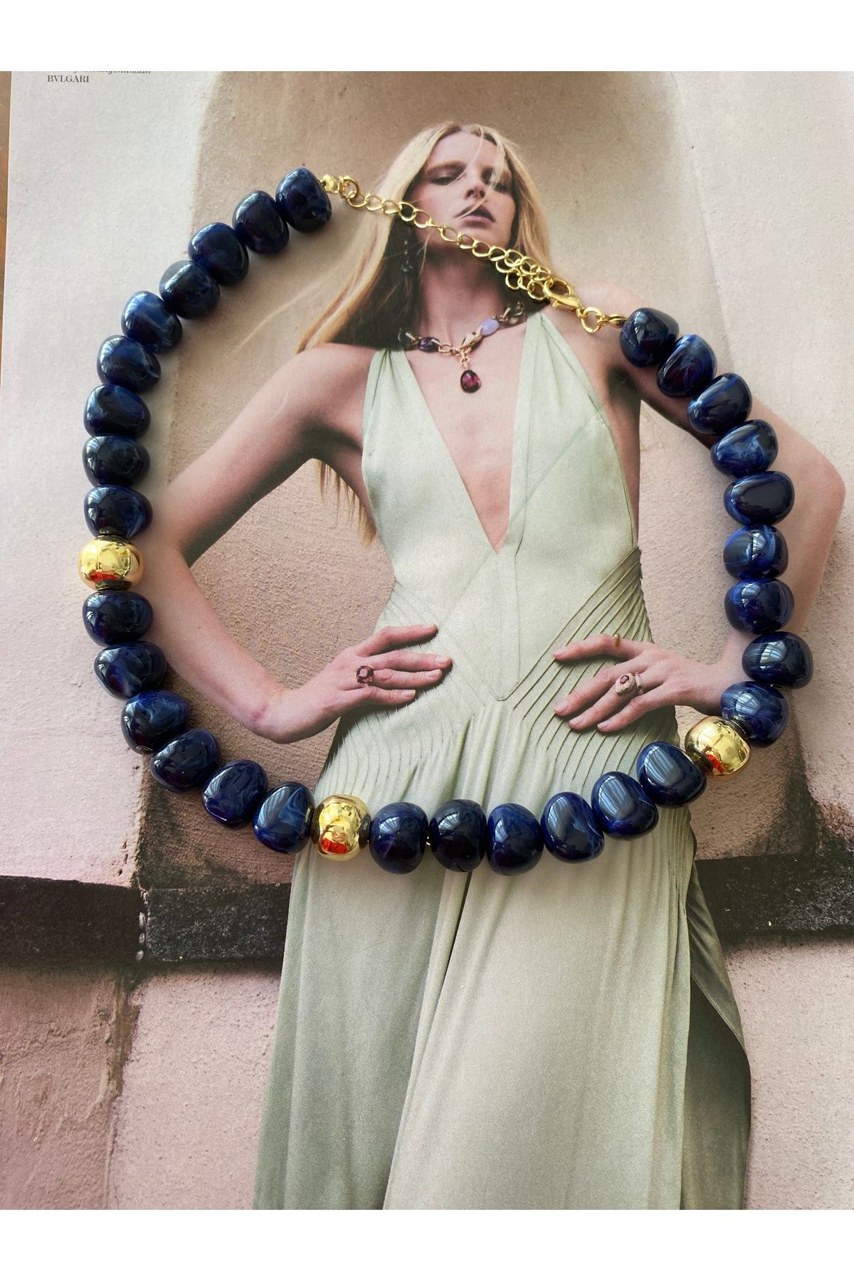 Pinery Jewels Lacivert İri Boncuklu Yazlık Kadın Kolye – Modern ve Şık Tasarım