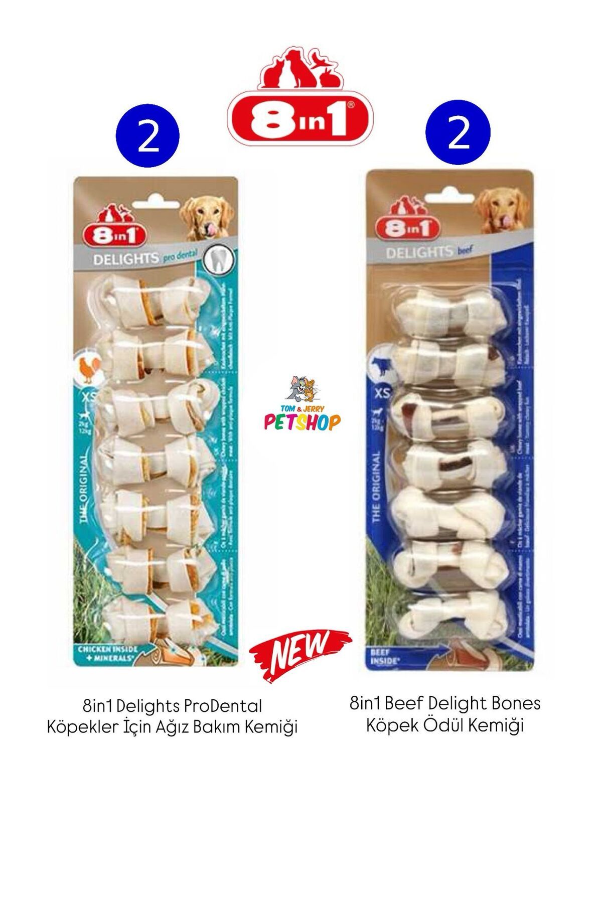 8in1 Delights Bones Biftekli ve Tavuklu Dental Ağız Bakım Kemiği Köpek Ödülü Xs 84 gr 4 adet