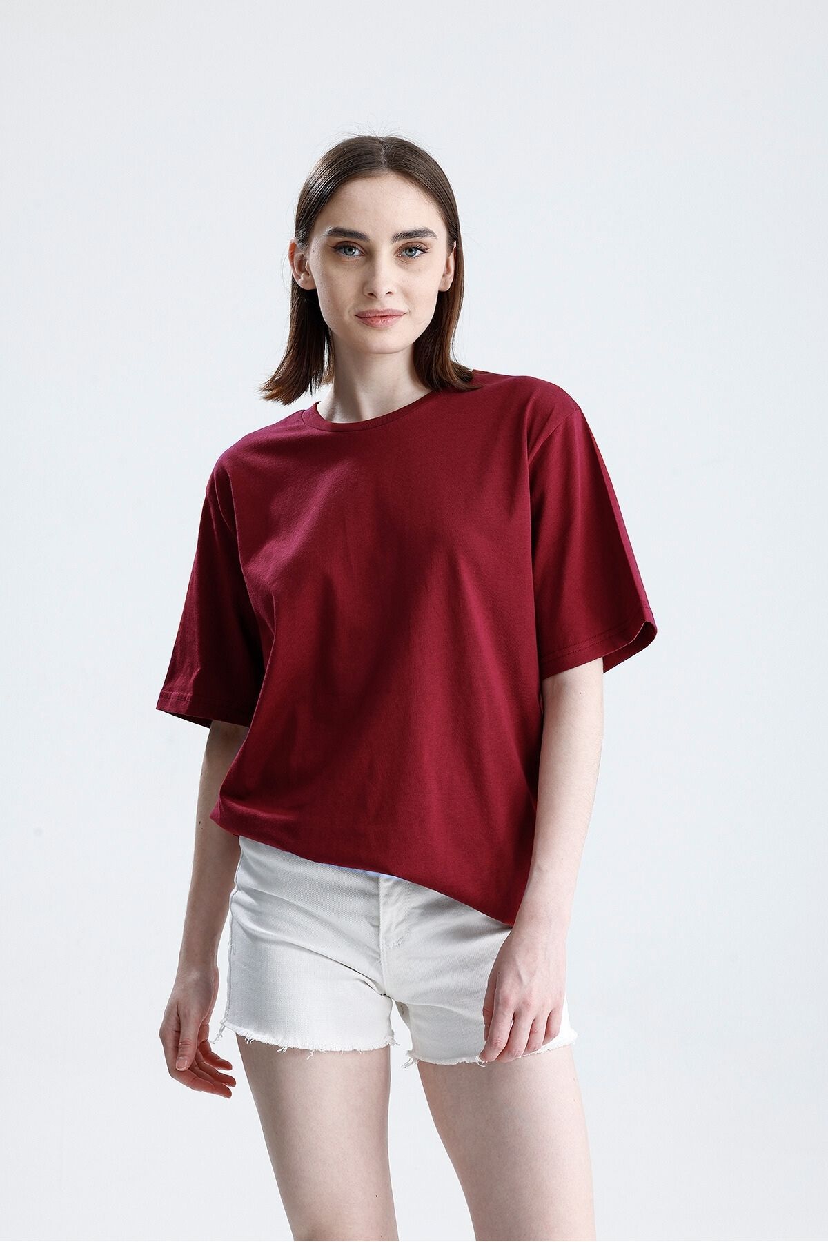 Sofist İstanbul Bordo Loose Fit Unisex T-Shirt %100 Pamuk Bisiklet Yaka Düz Renk