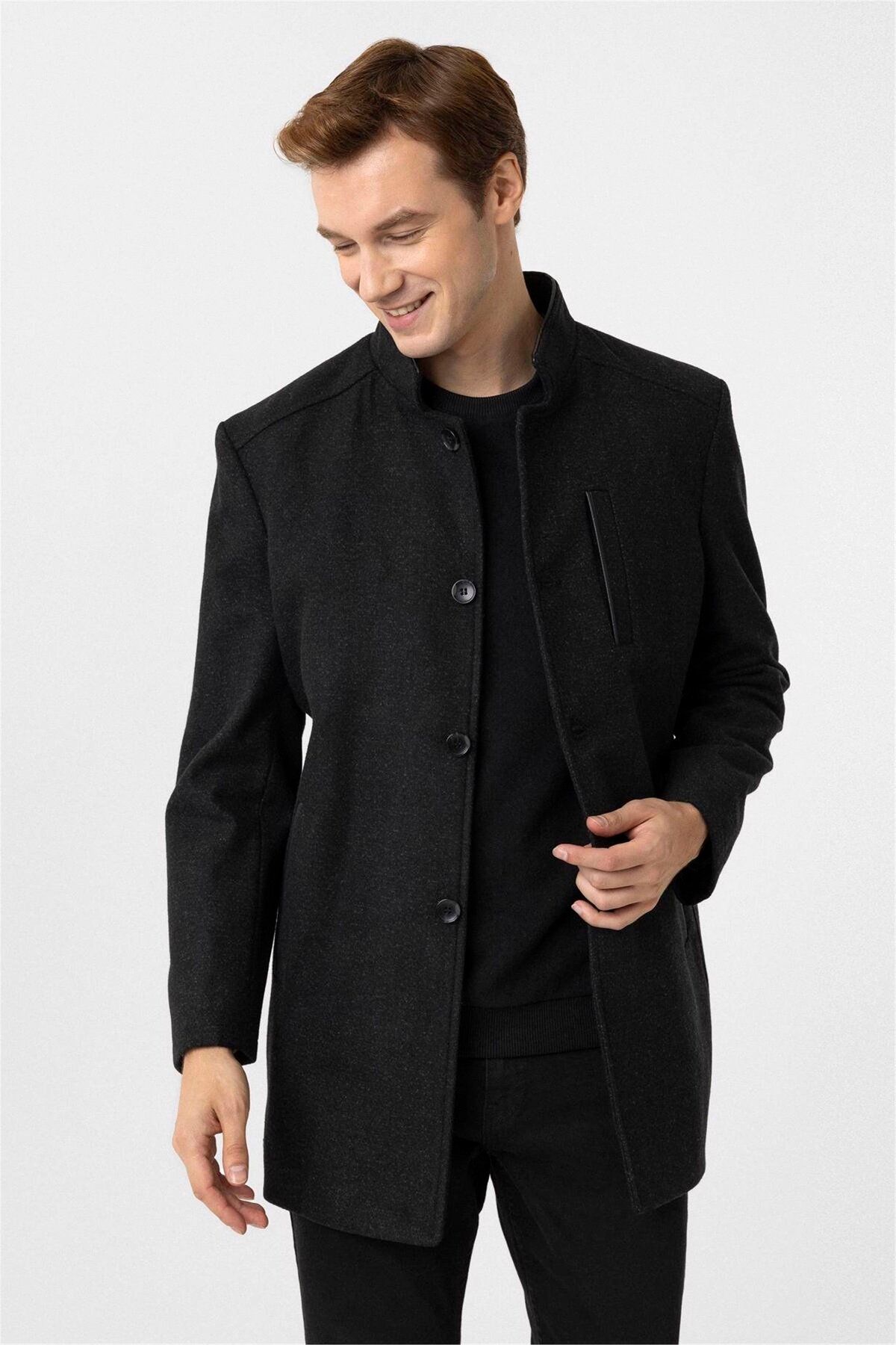 SÜVARİ-Regular Pattern Armure Pattern Quality Large Size Cashmere Coat 2