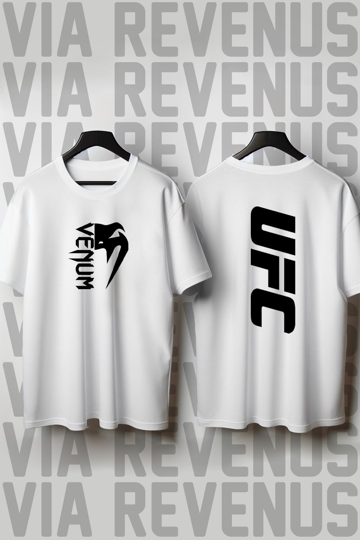 Vordevia UFC Ön ve Arka Baskılı Bisiklet Yaka Geniş Kalıp Unisex Tshirt