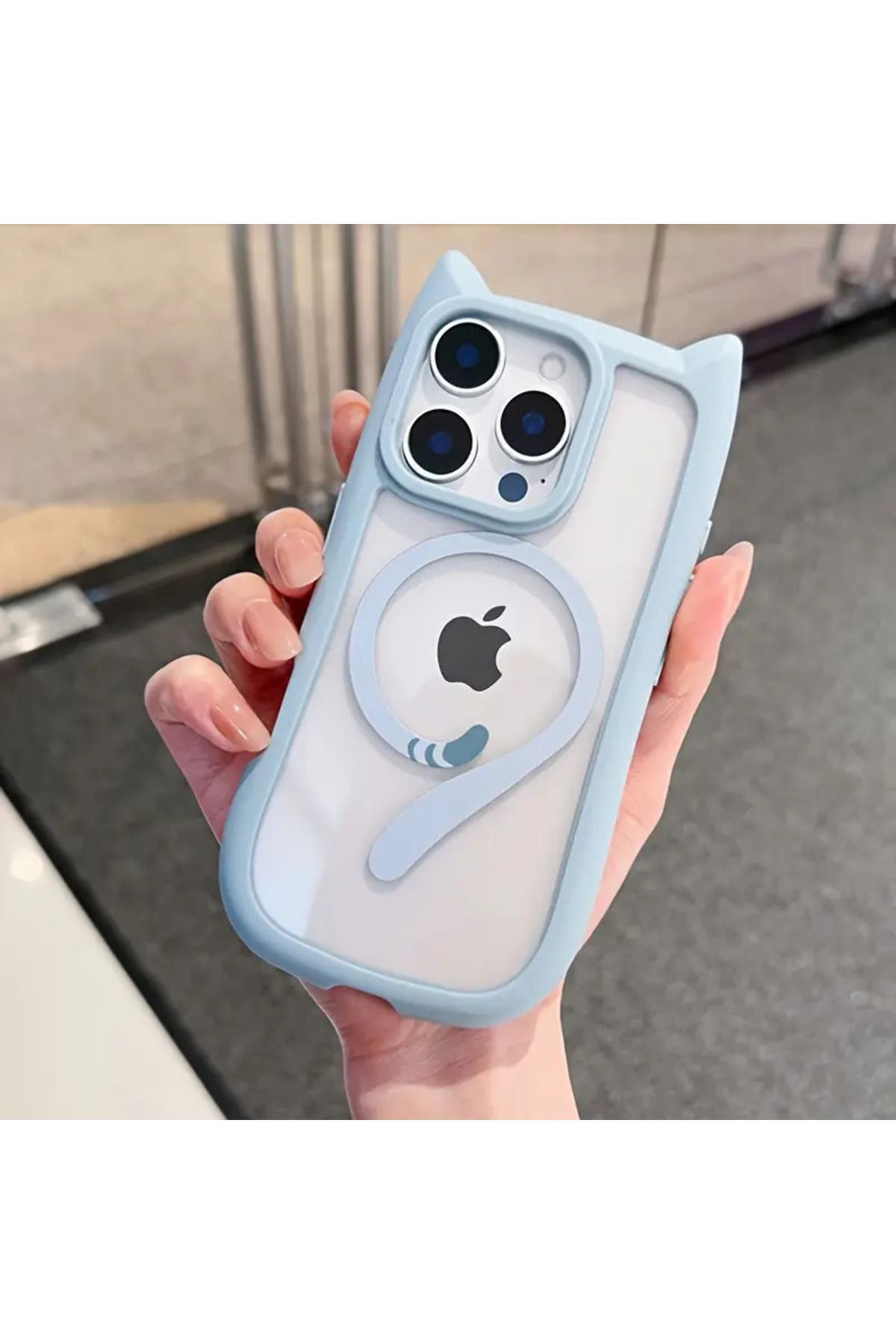 EgoTech iPhone 13 Pro Max Uyumlu Sevimli Kulaklı Kedi Tasarımlı Silikon Telefon Kılıfı