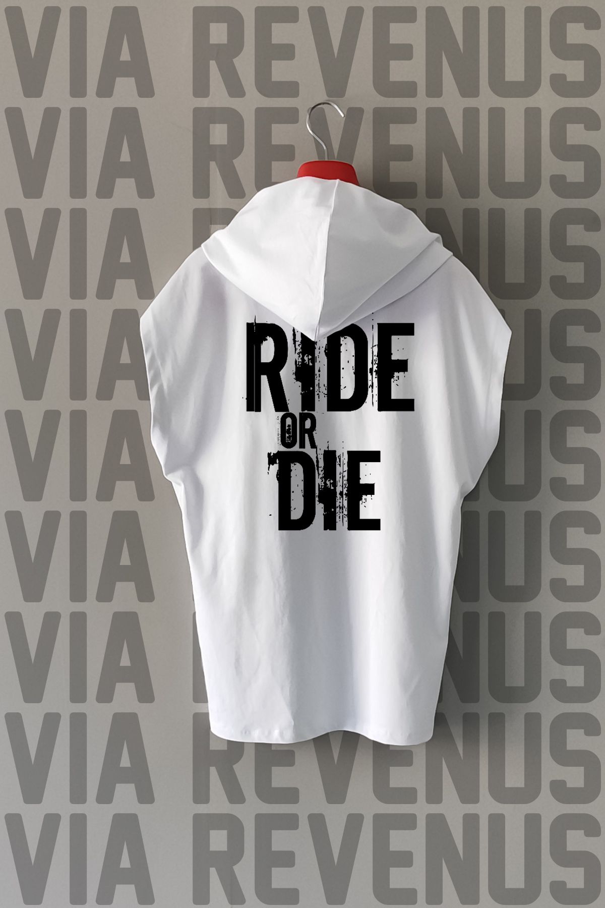 Vordevia Ride or Die / Motorcu Ön ve Arka Baskılı Sıfır Kollu Kapüşonlu %100 Pamuk Spor Tshirt