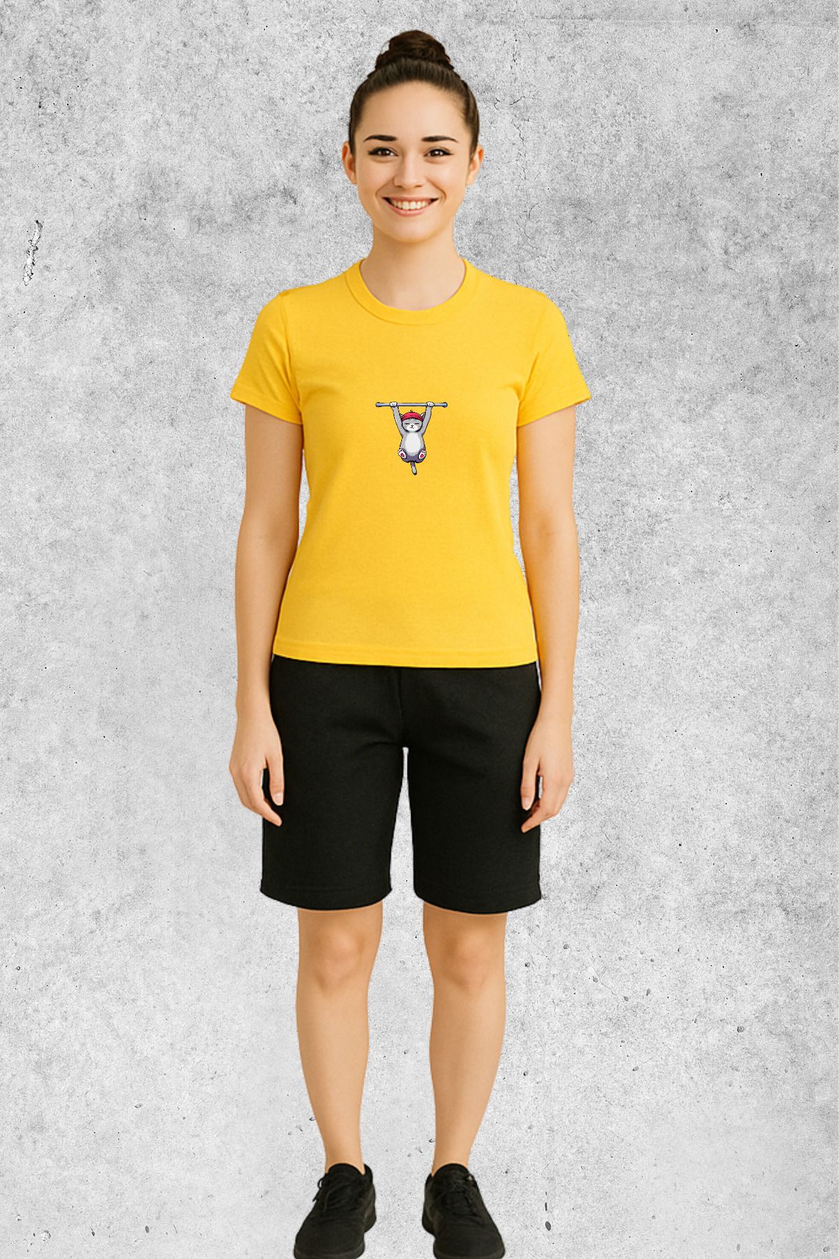 MOLICO BASİC unisex sıfır yaka kısa kollu GRİ KEDİ baskılı TSHİRT