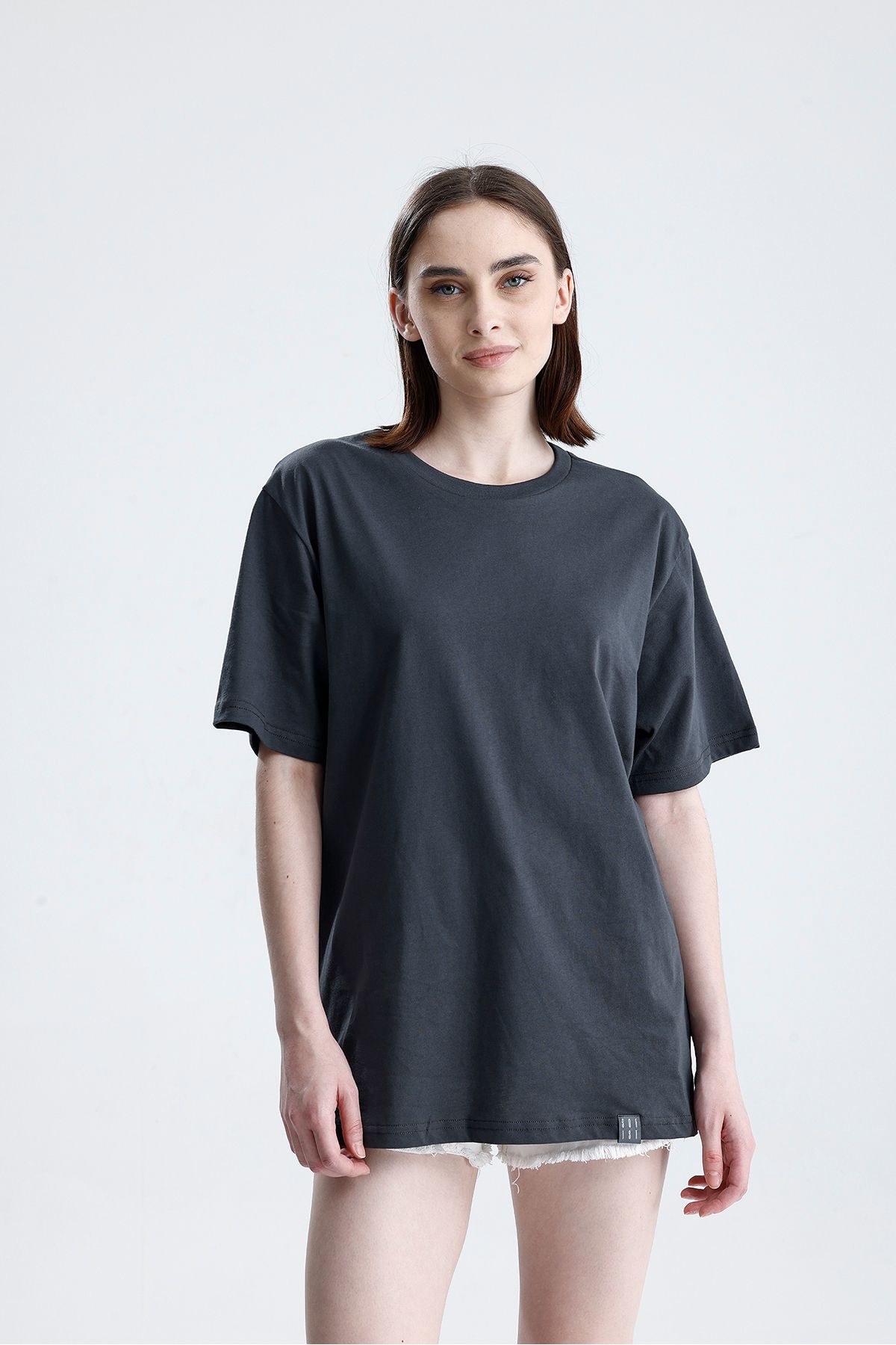 Sofist İstanbul Antrasit Gri Loose Fit Unisex T-Shirt %100 Pamuk Bisiklet Yaka Düz Renk