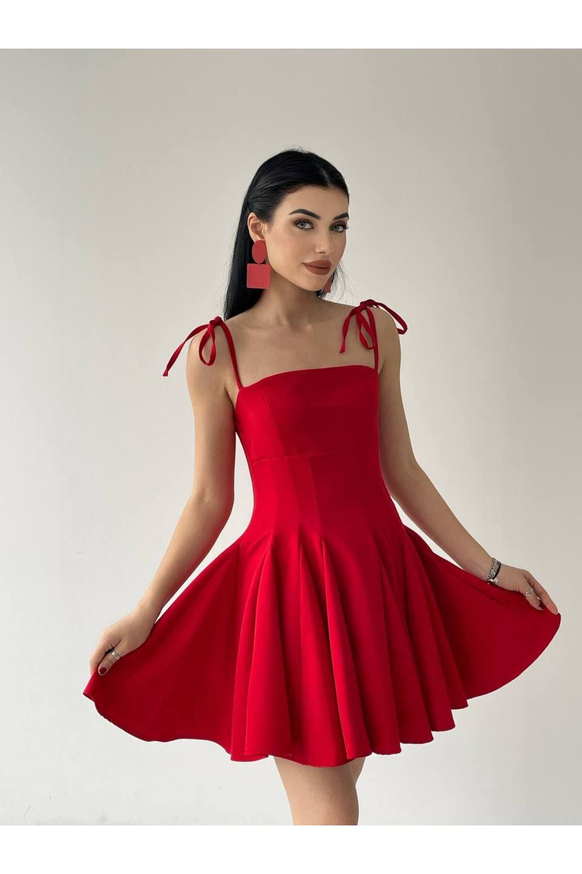 ETİKAFASHION İp Askılı Kloş Mini Elbise