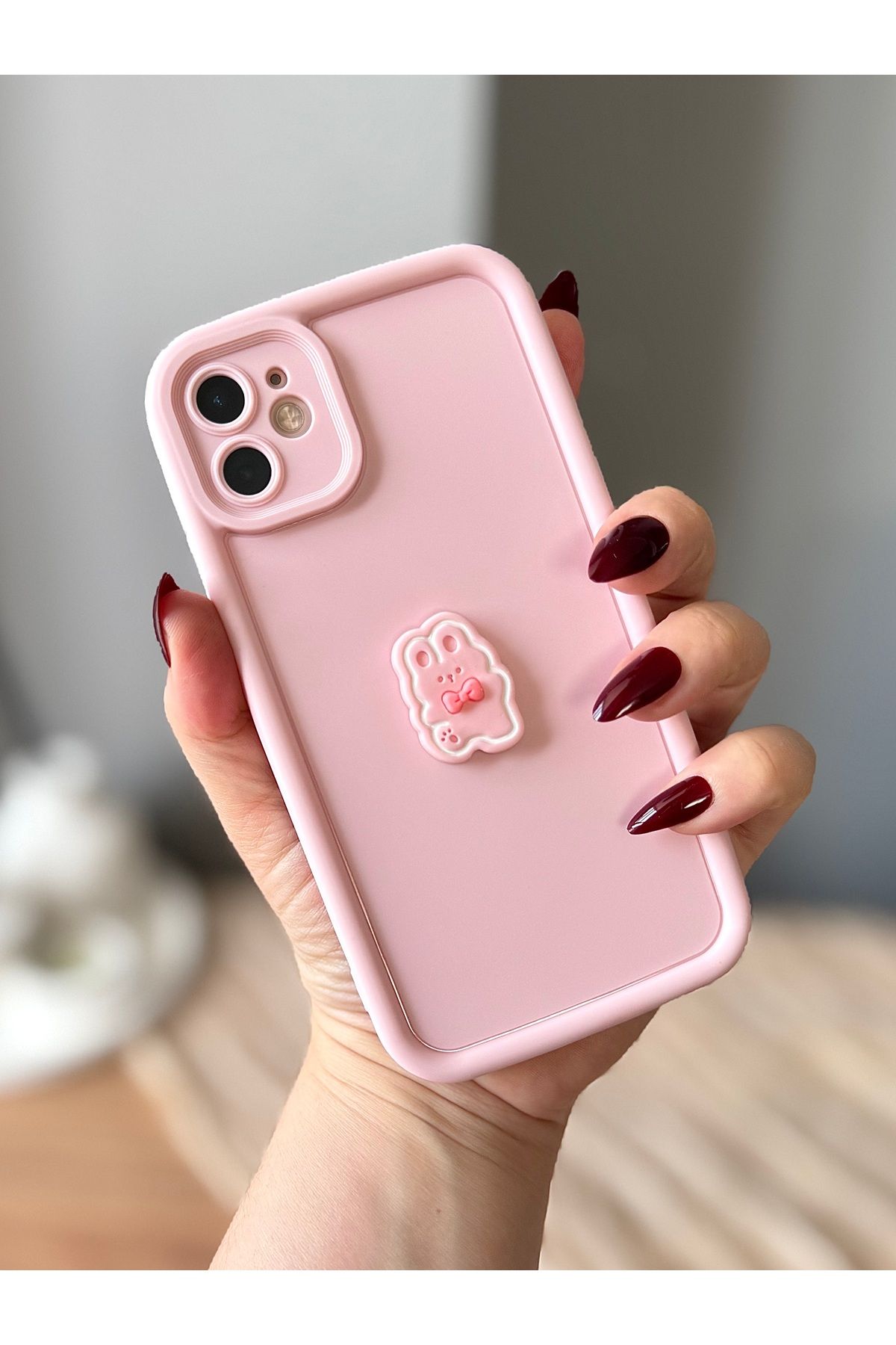 MirazTasarim IPHONE 11 3D TAVŞAN DEKORLU PUDRA PEMBE KILIF