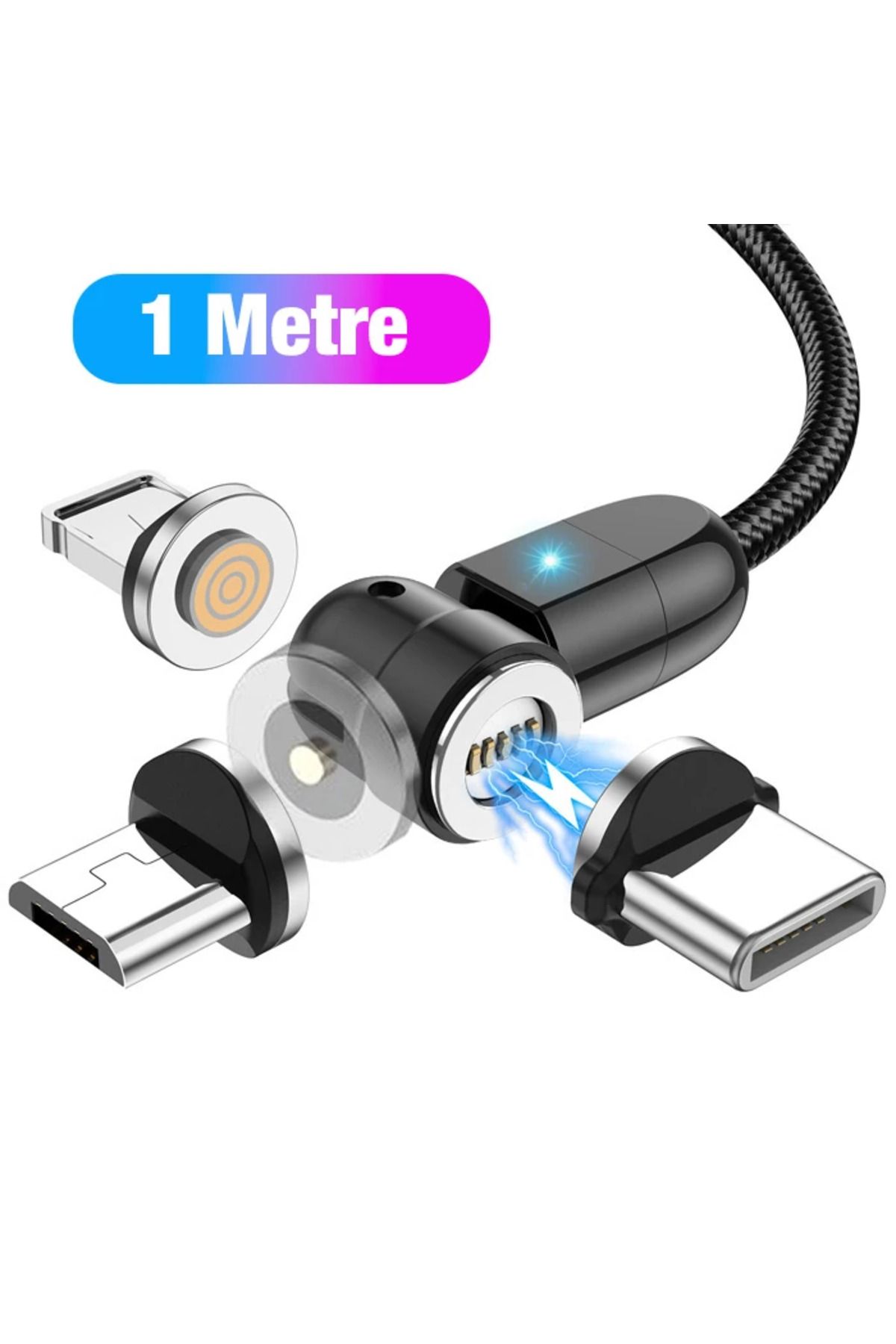 Notcraft ALLY 540 Dönebilen Miknatisli Usb Sarj Kablosu 3 Baslik(iPhone+Type-C+Micro 1 metre - NOTFRAFT2758
