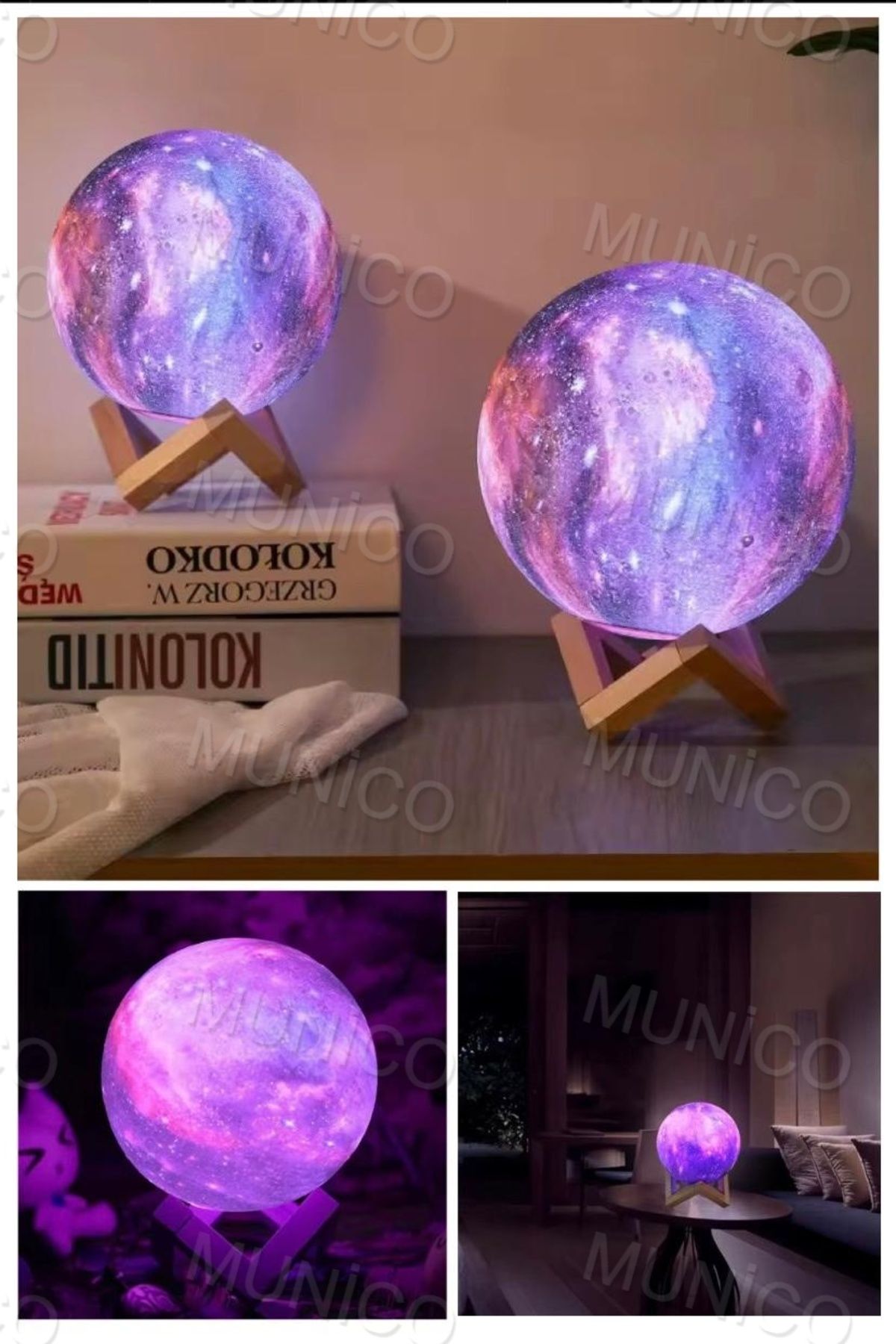 Munico Ay Lambası Galaxy Ay Işığı Çocuklar Gece Lambası Renk Değişimi Dokunmatik ve Uzaktan Kumanda Galaxy