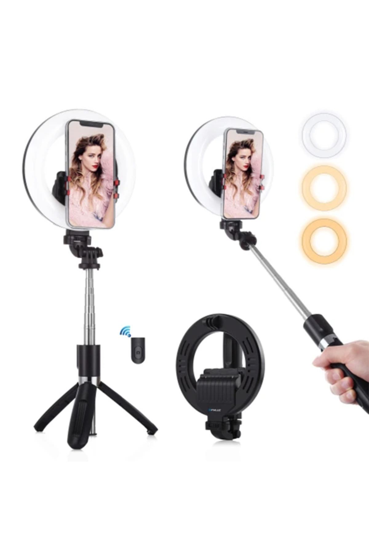 demila PULUZ 6.3 inch 16cm Ring LED Canlı Yayın Bluetooth Tripod Vlogging Selfie Light-(5 - MLA5509-8242