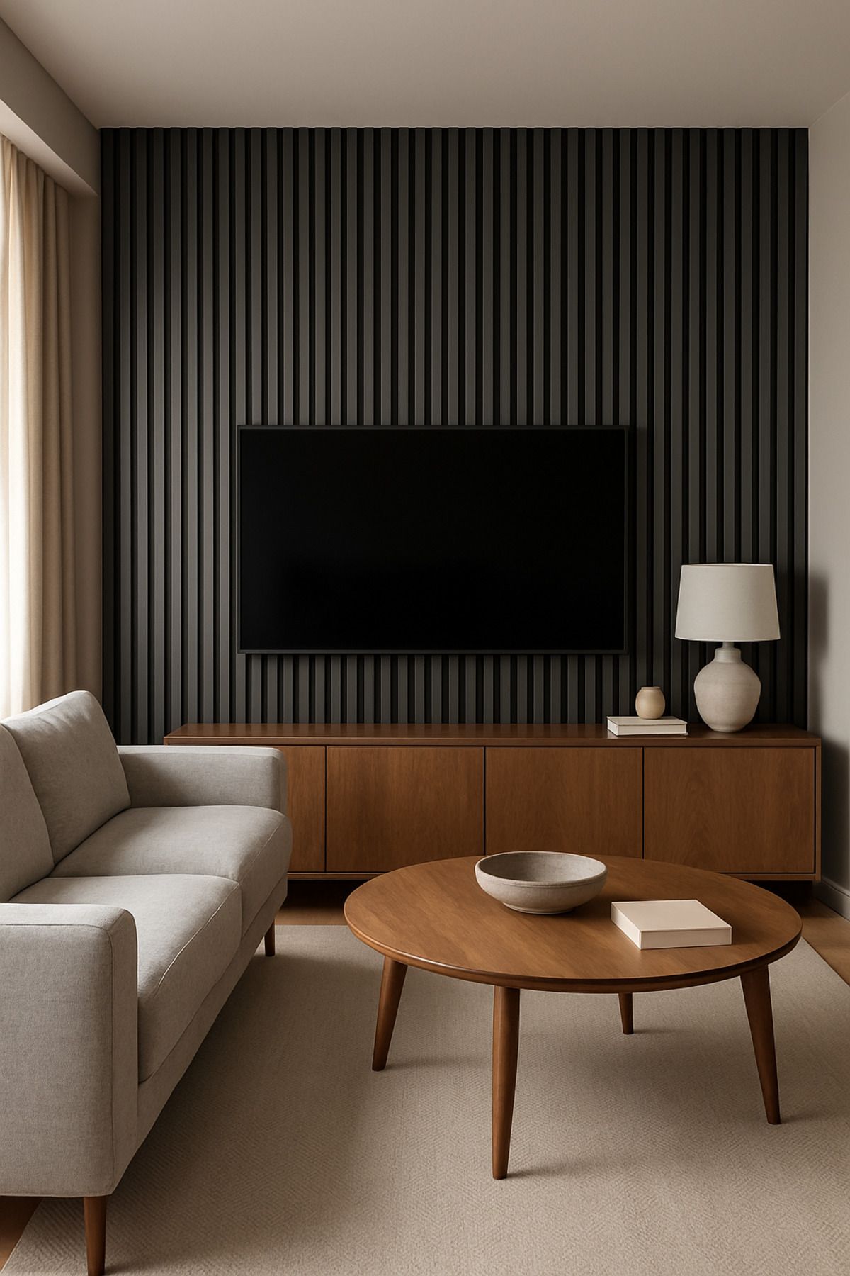 ATS YAPI Antrasit MDF Tabanlı Çıtalı Duvar Paneli 24x120 cm – Akustik Dekoratif Panel | 8 mm Kalınlık