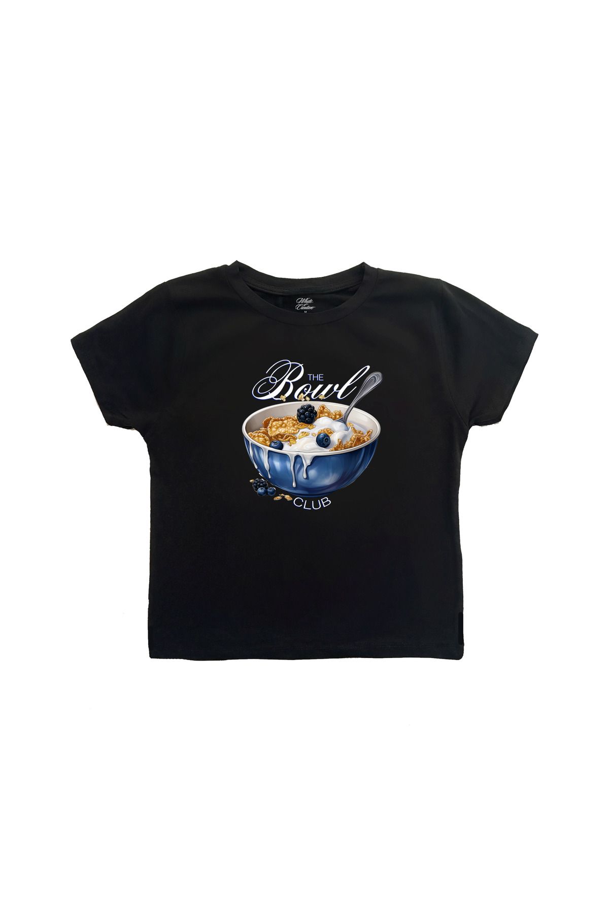 WHITE OF CREATIVE The Bowl Club Baby Tee Crop Top