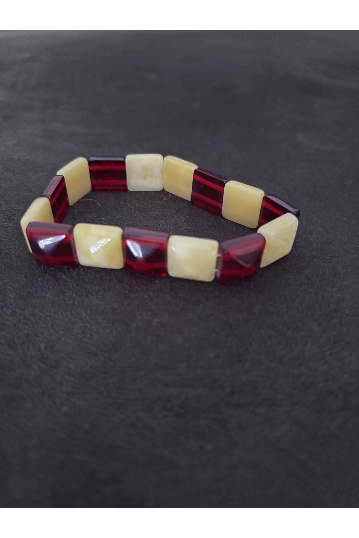 Sema artdesign Unisex Beyrut Damla Kehribar Bordo Kare Doğal Taş Bileklik