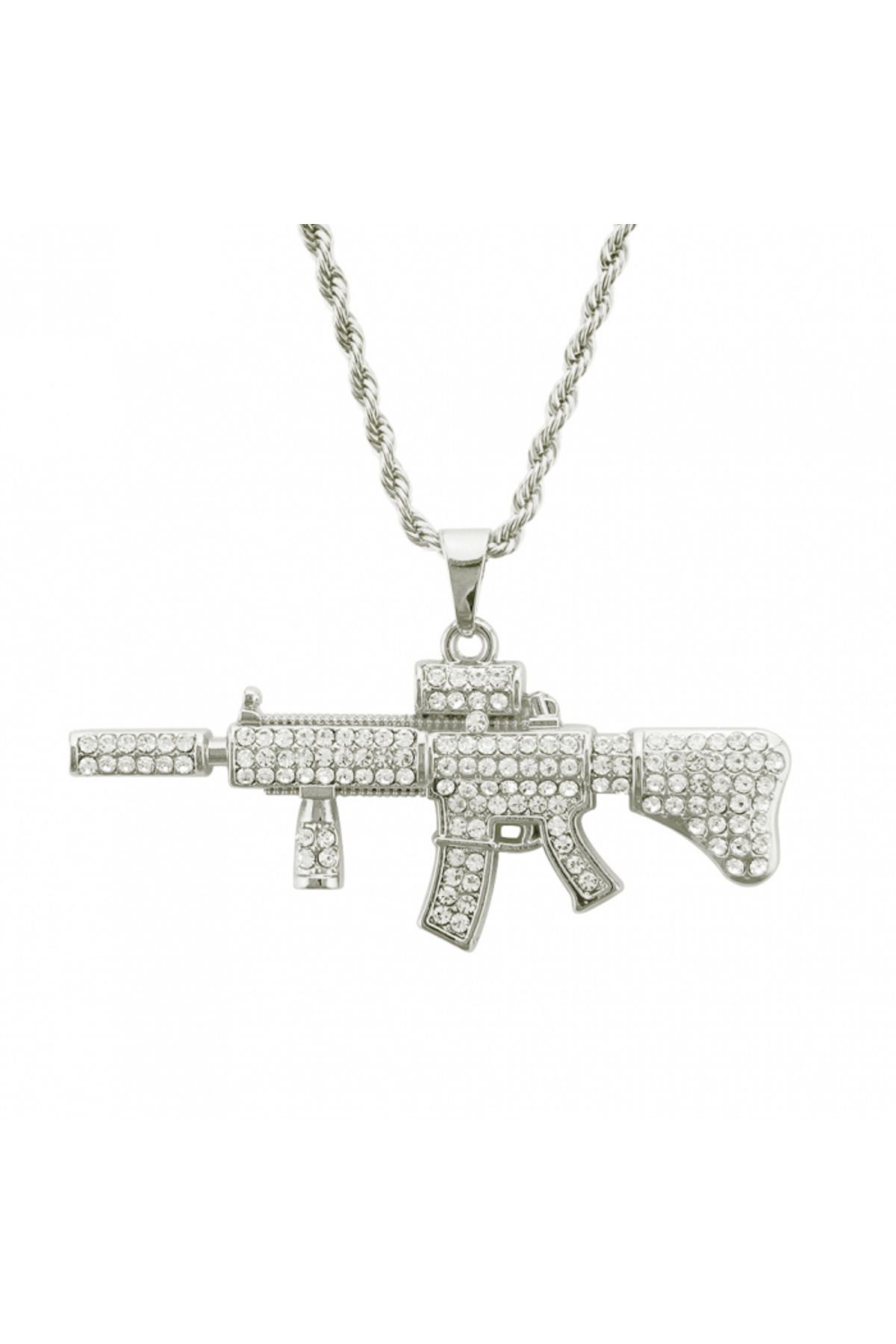 Tessero-Lantisor model Rope cu pandantiv in forma de pusca M4A1, arma placata cu aur 18K, pietre zirconiu, T 1