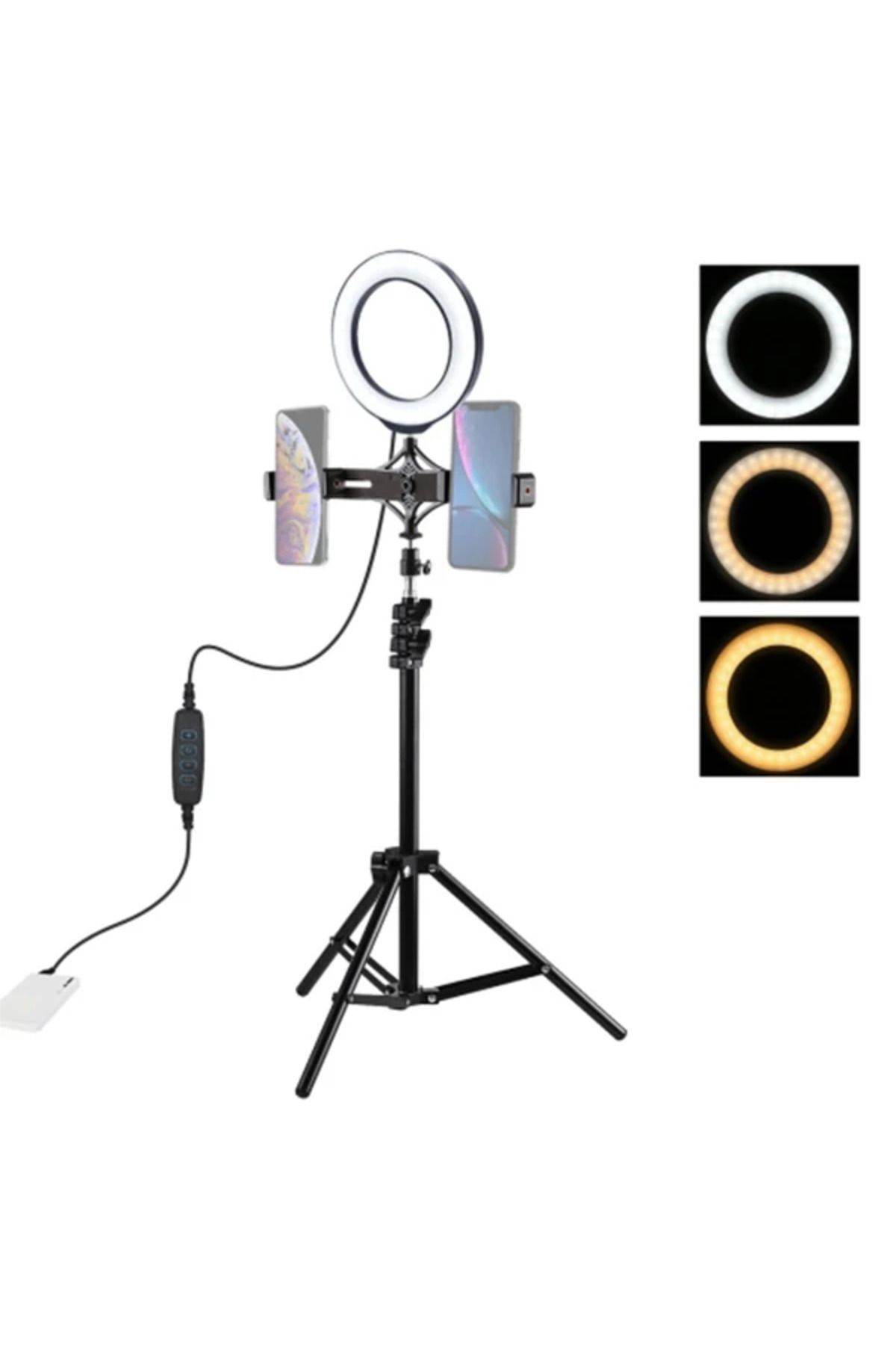 Uyguna Kapında PULUZ 1.1M Çift Telefon tutucu 6.2CM Led Işık Stand YoutuberCanlı Yayın Selfie - SVU4323-9635