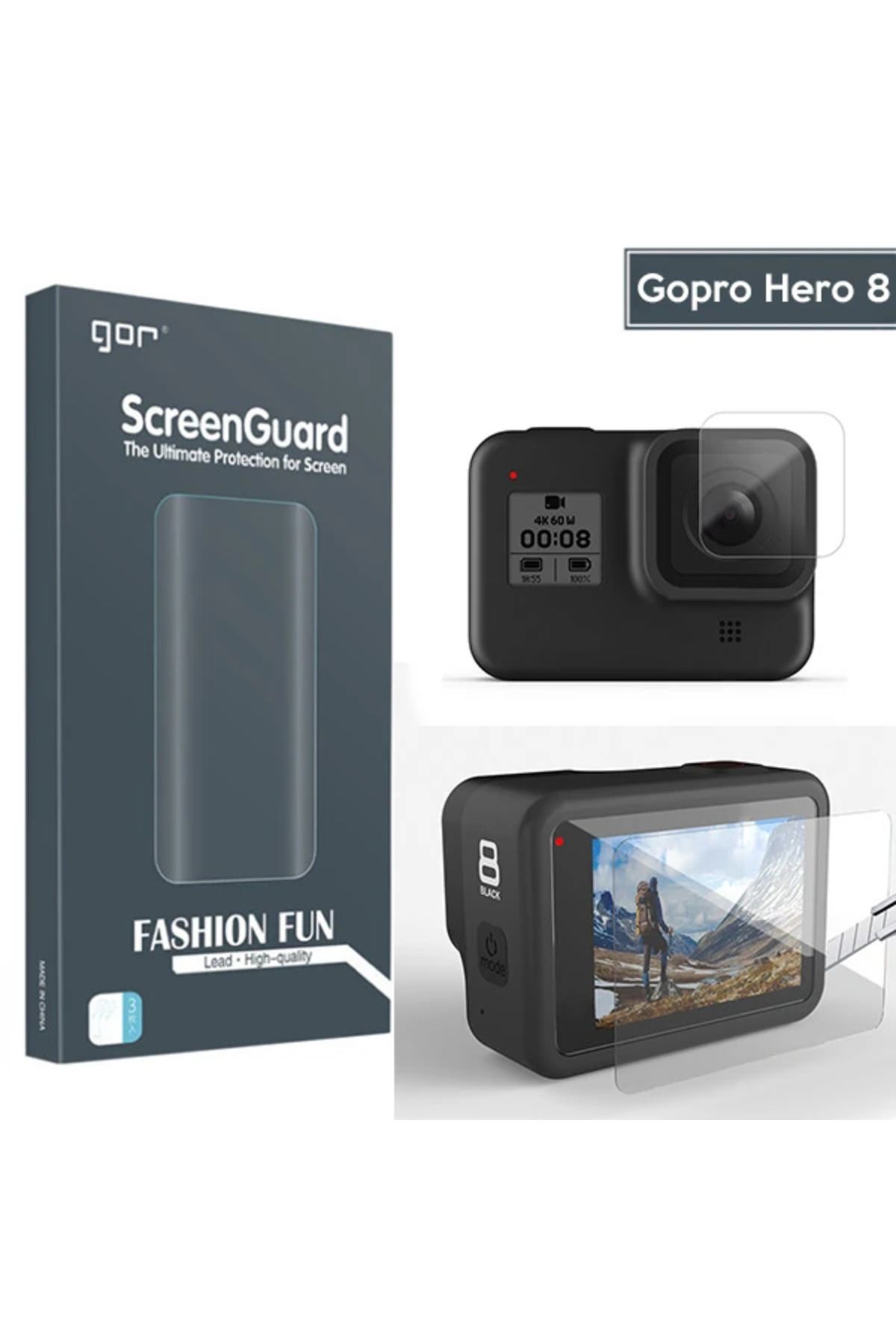 Lokal Marketing GOR Gopro Hero 8 uyumlu 2in1 Darbe Emici Ekran Koruyucu 2 SET-(5775) - LKM1328-5501
