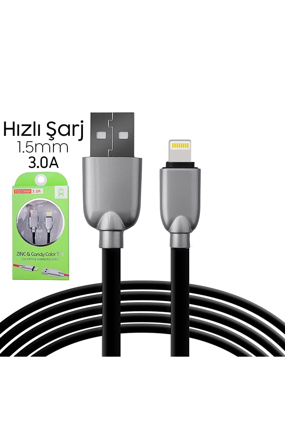 mudikonsept Ally İphone5s6s788 Plus Zinc Alloy Dayanıklı 3.0a 1.5mm Usb Kablo-(5775) - MDE5544-1801