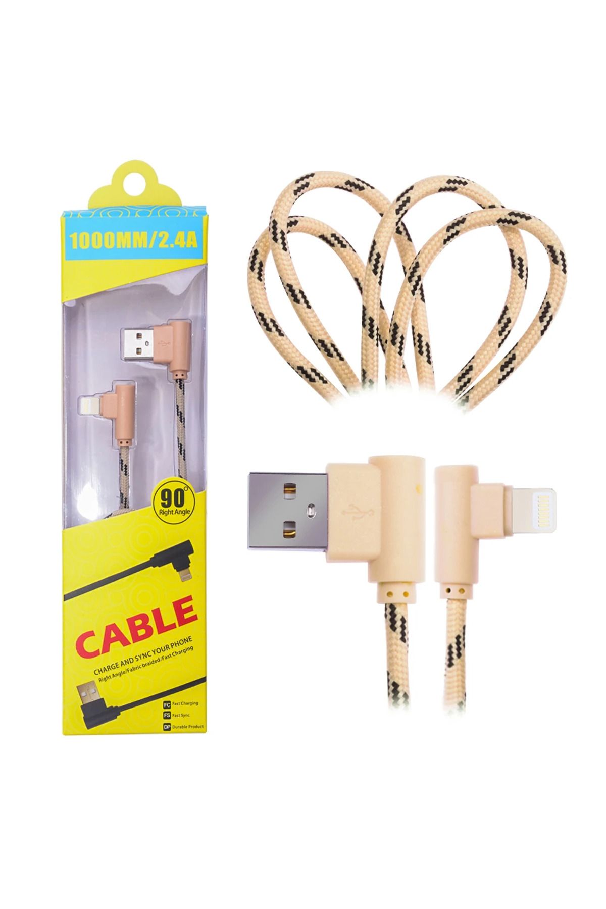 Uyguna Kapında Ally İphone Lightning Eğik Başlı Halat Usb Kablo 1metre-(5775) - SVU6047-3993