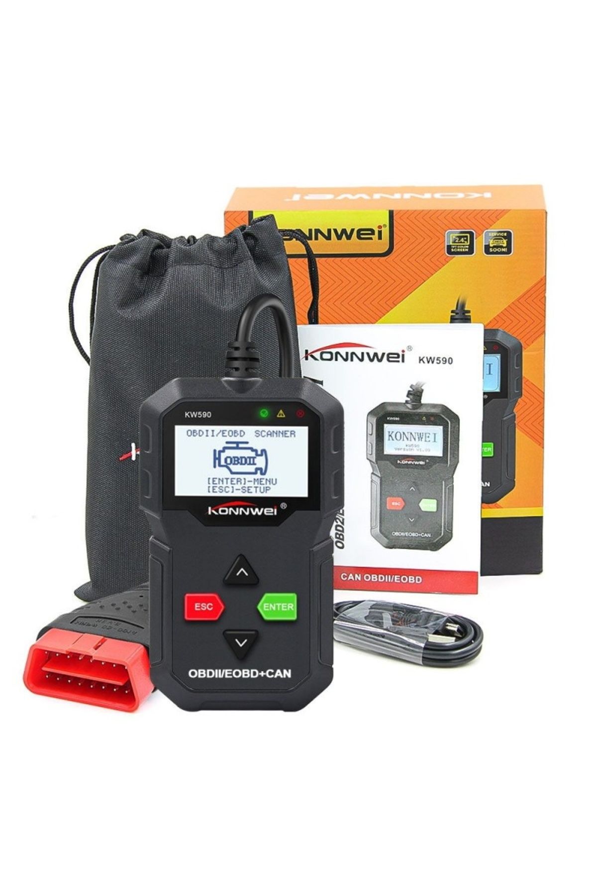 KONNWEİ-OBD2 Diagnosis KONNWEI KW590, Black, Error Display and Description, Resets, Live Data, ELM 327 OBDII 9