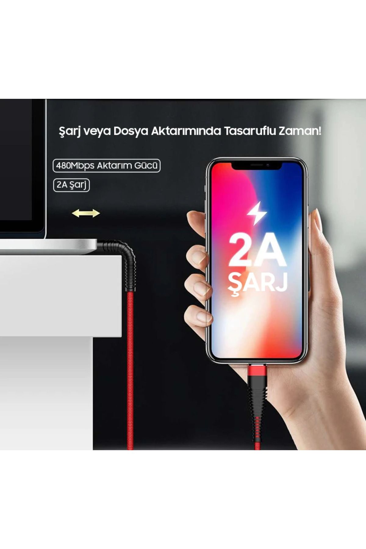 Uyguna Kapında Floveme 1m Halat Dayanıklı İphone 14-13-12-11 Usb Şarj Kablosu-(5775) - SVU1565-7485