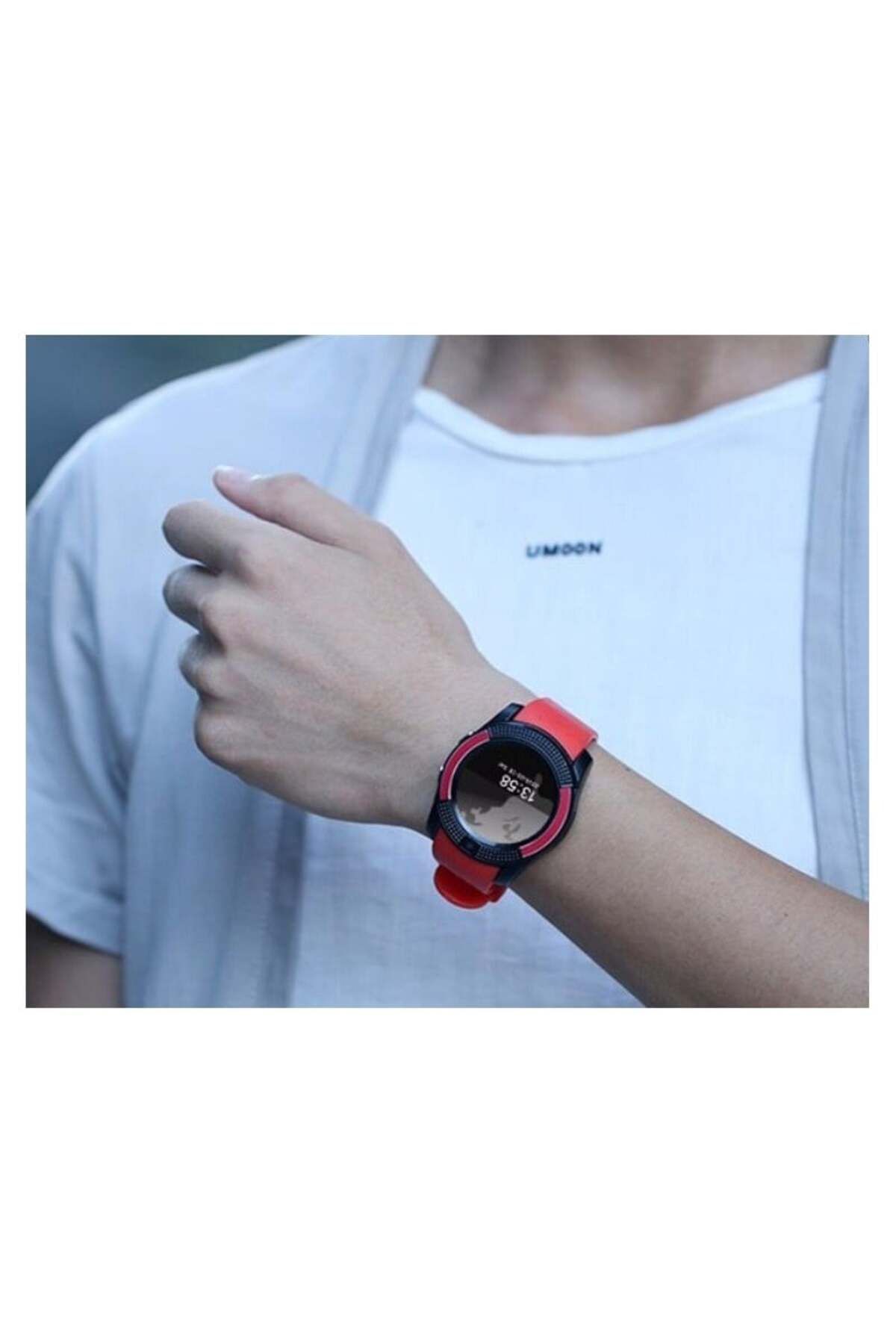 TECHSTAR-Watch Smartwatch V8 Red HandsFree Bluetooth 3.0 Micro SIM Android Camera 1.3MP 5