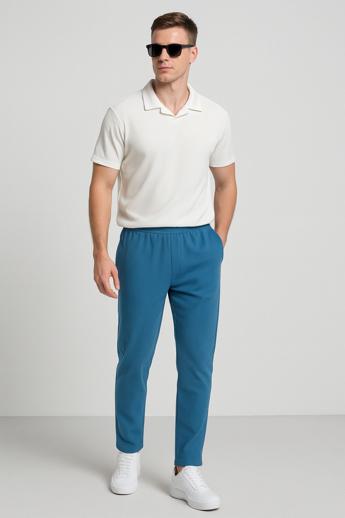 tetramoda Fitilli Polo Yaka Tişört ve Pantolon 2'li Set