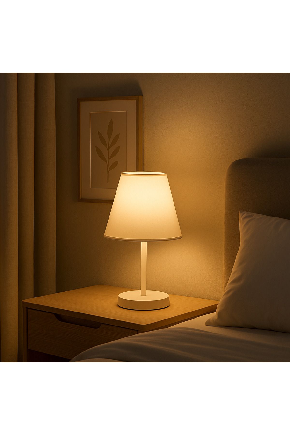 HOMELL Modern Krem Kumaş Başlık Beyaz Gövdeli Abajur | Dekoratif Masa ve Gece Lambası | Salon - Yatak Odası