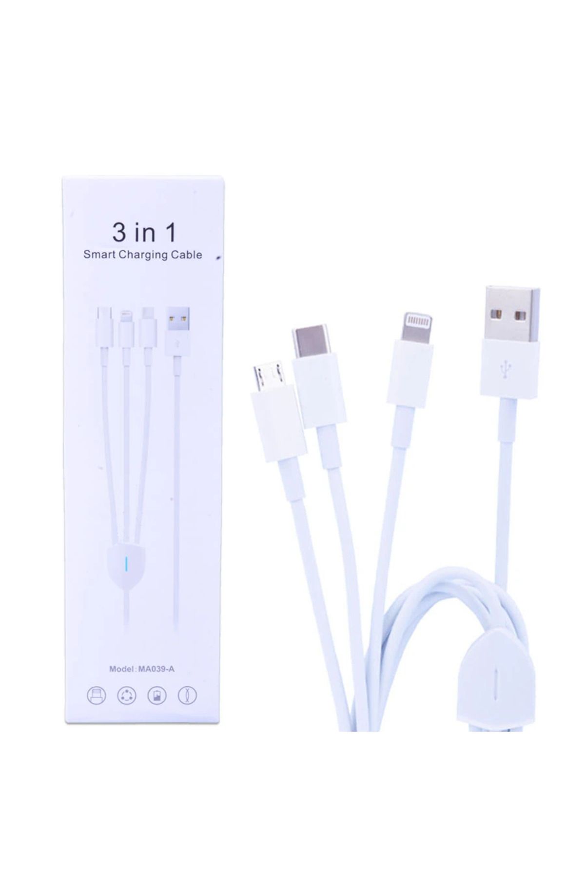 mudikonsept Ally Ma039-A Usb-Type-C Micro Usb & Lightning 3in1 Usb Kablo-(5775) - MDE6630-1327