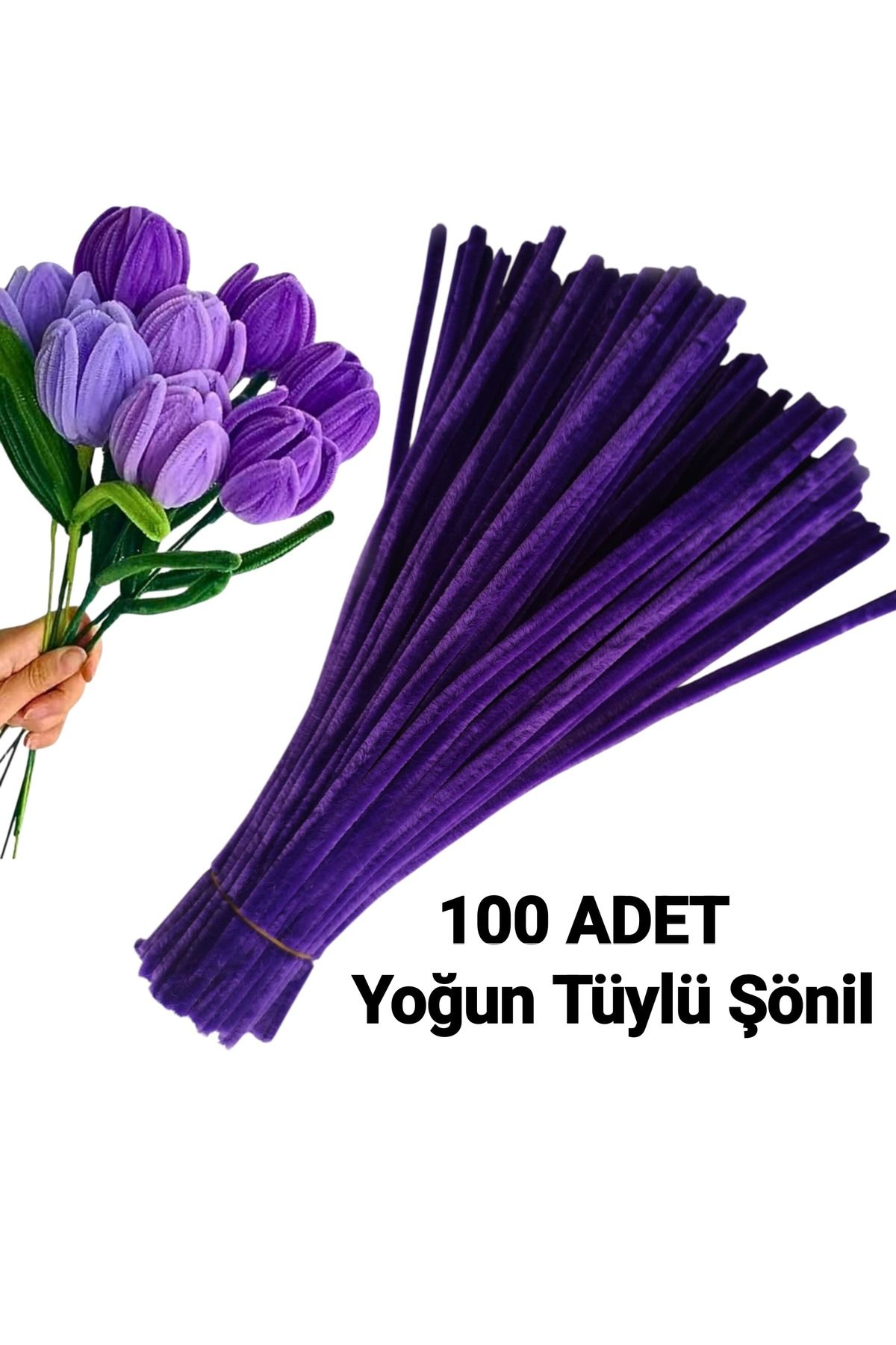 Butik Heryer.ciceklenir 100'lü Derin Mor Renkli Şönil, Eğitici Şönil Seti, Tüylü Tel, 30 Cm 6mm