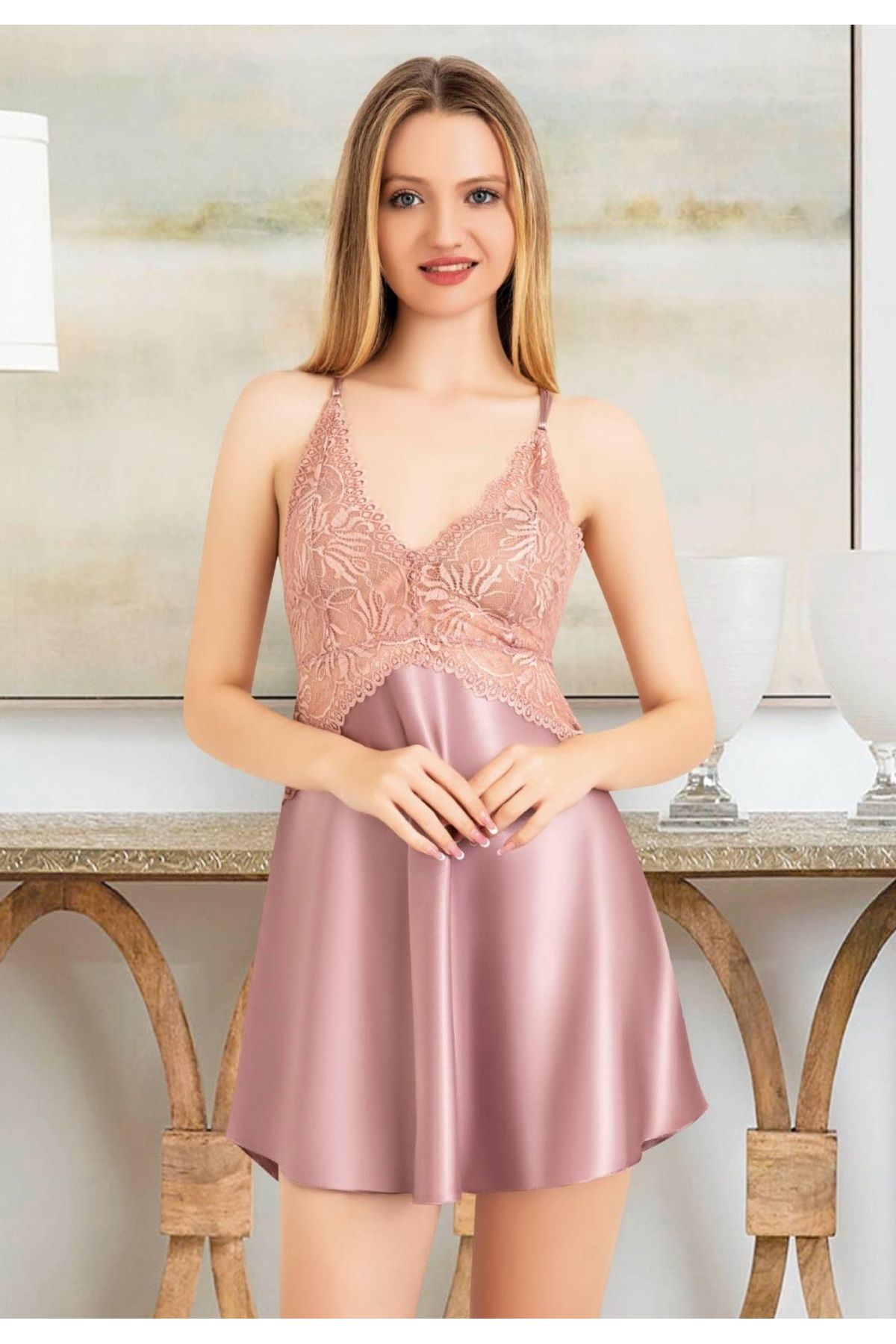Miss Laris Lingerie Saten Kısa Gecelik LRS2084