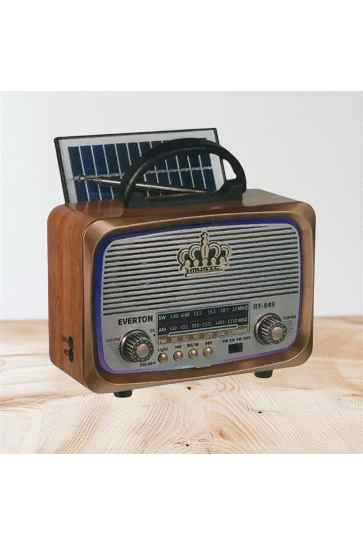 kar-bul Kaliteli RT-849 Nostalji Solar Güneş Enerjili Ledli Bluetooth/USB/Sd kart/ Radyo mp3