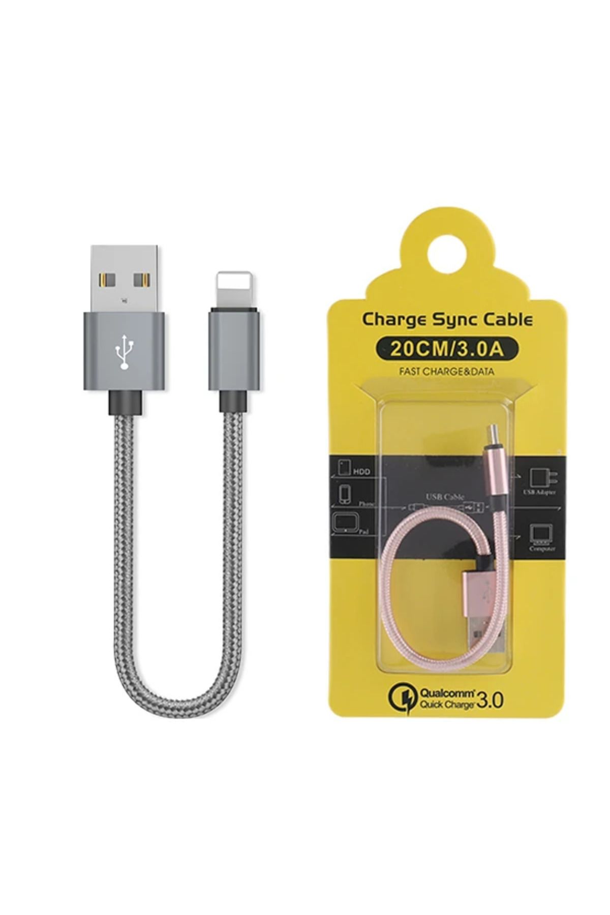 Notcraft Ally İPhone İOS 3.0A Hızlı Şarj Halat Usb Kablo 20cm-(5775) - NOTFRAFT6226-7494