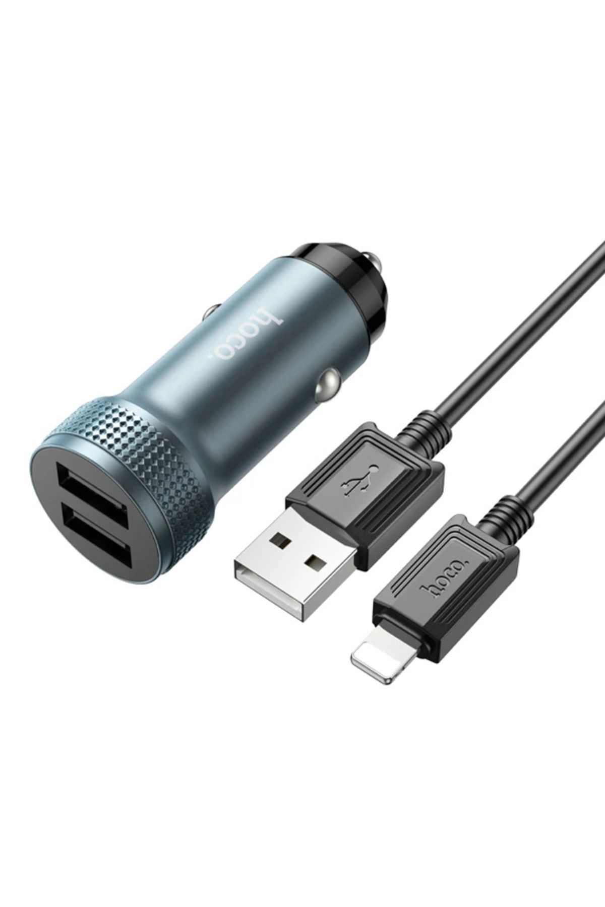 OEM HOCO Z49 Çift USB Girişli Araç Şarj Başlık + USB To iPhone Lightning Kablo-(57 - MLN6009-1388