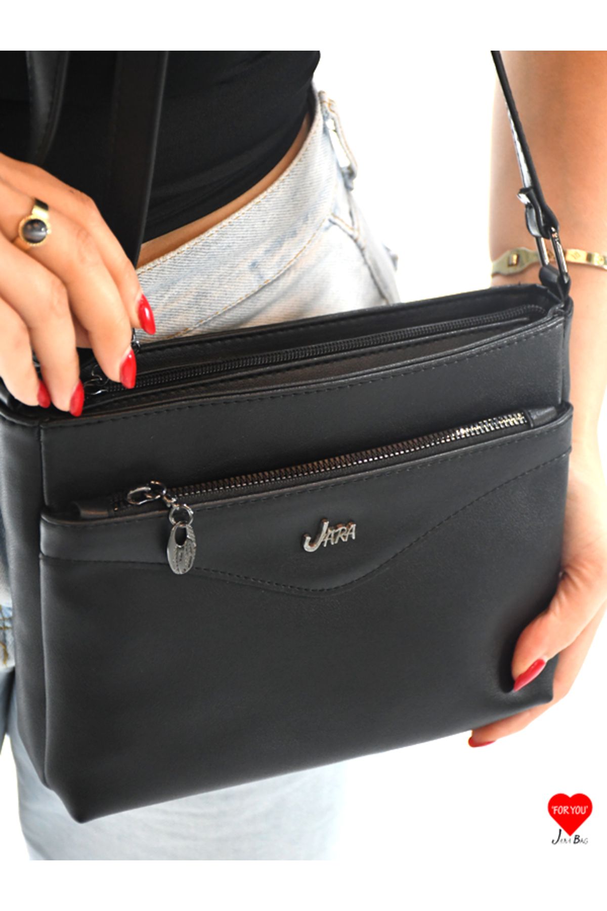 JARA Bag Atina 3 Bölmeli Su Geçirmez Çapraz Askılı Hafif Yumuşak Deri Anne Omuz Çantası