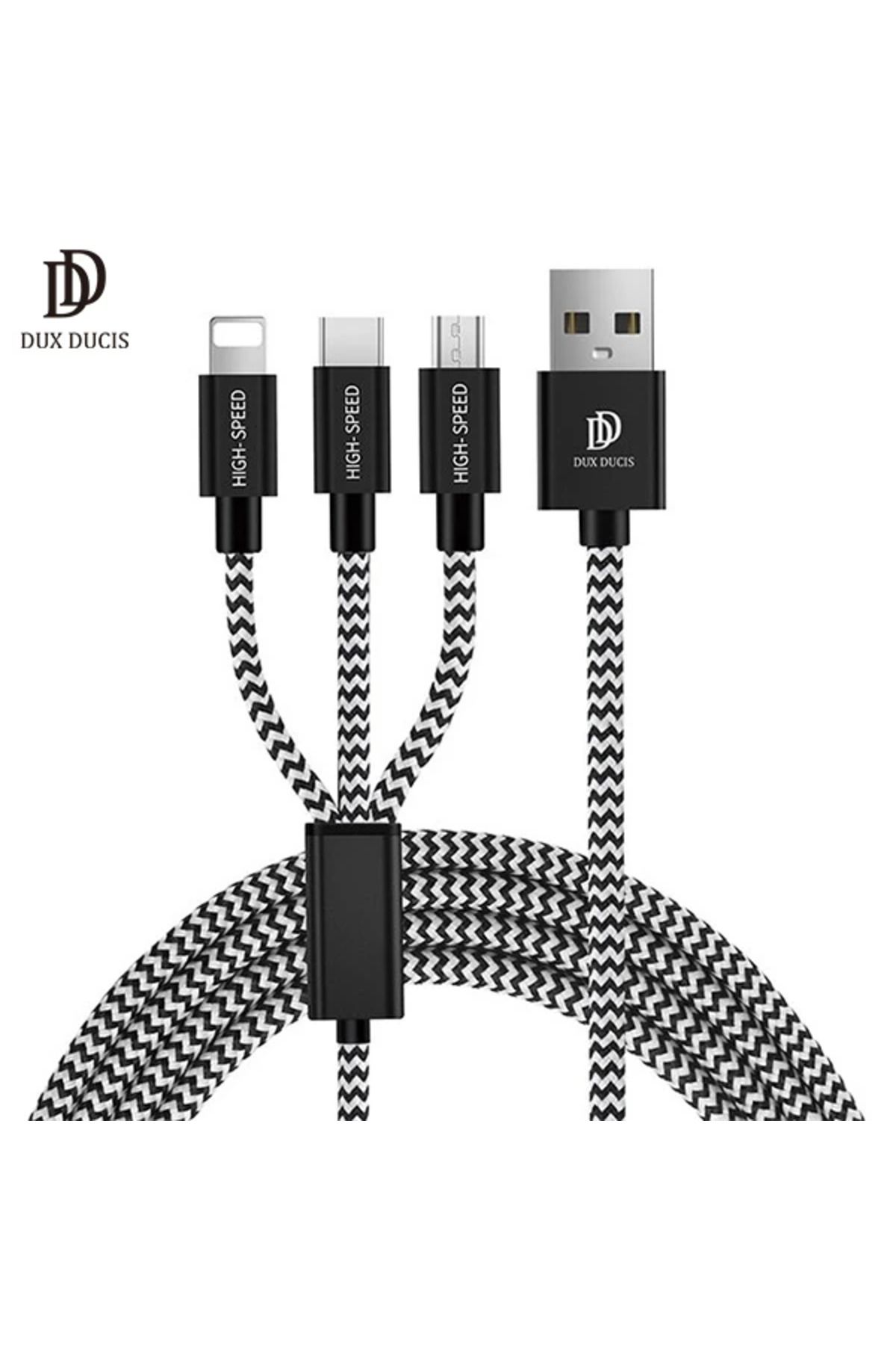 OEM DUX DUCIS 3in1 Usb Type C-İPhone Ve Mikro Kopmaz Usb kablo Hızlı Şarj-(5775) - MLN3019-2950