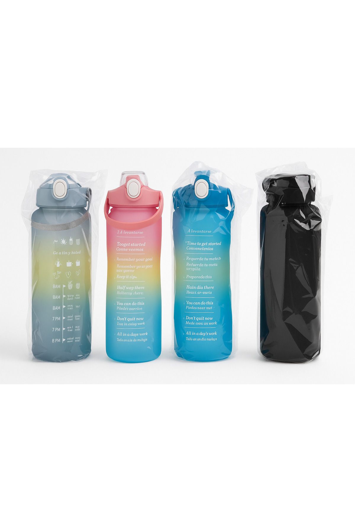 M&B WATER BOTTLE 3’lü Motivasyon Suluk Seti (2 L / 900 ml / 300 ml) – Ölçekli Spor & Günlük Su Matarası