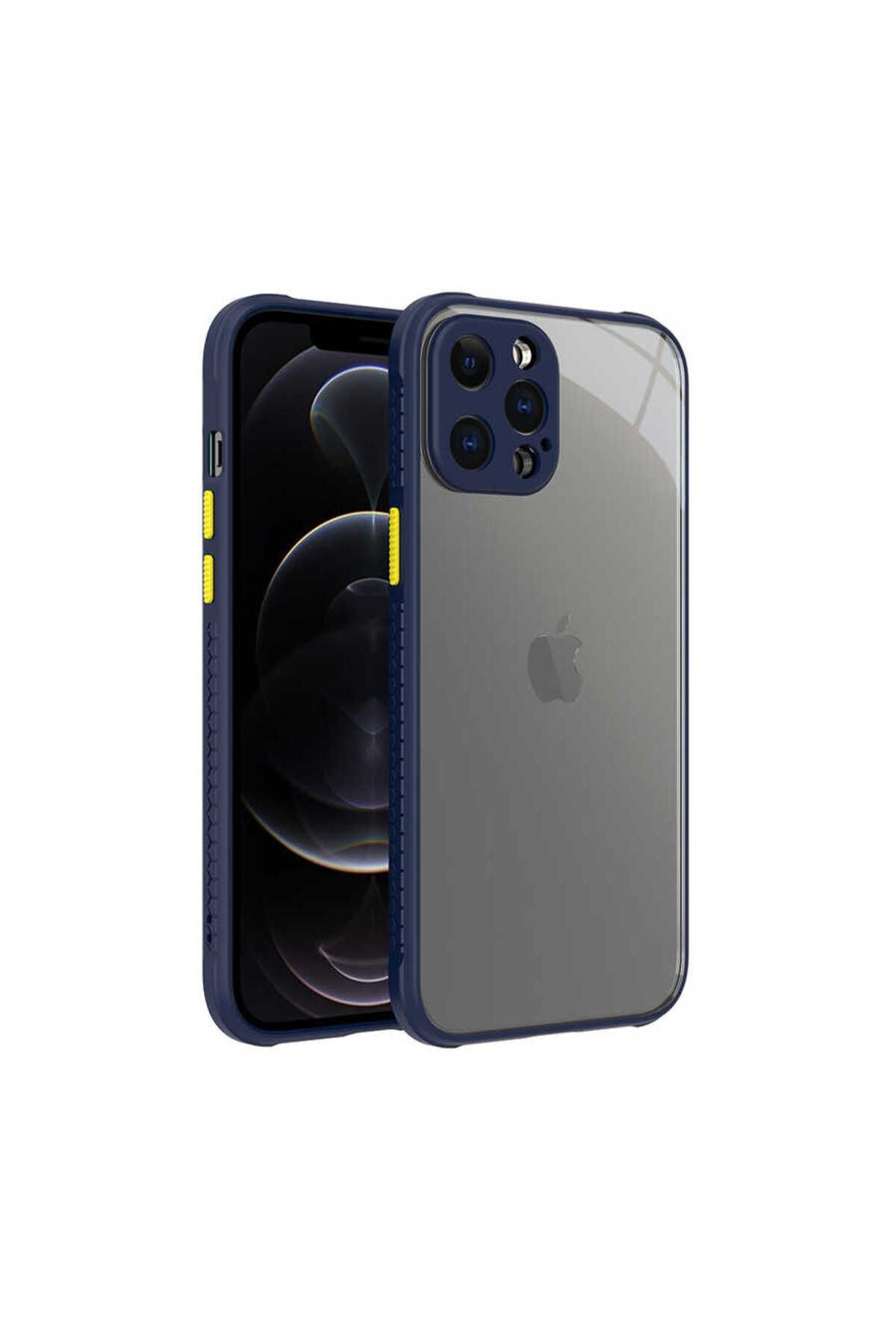 halkhouse İphone 12 Pro Max Kılıf Esnek Renkli Çerçeveli Sert Silikon Kaff Kapak