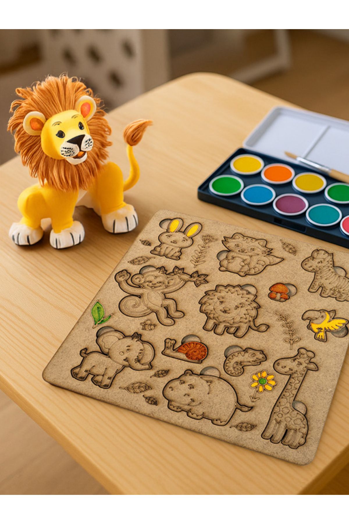 Premium Ant Hayvanlar Alemi Temalı Ahşap Boyanabilir Puzzle Aktivite Oyunu