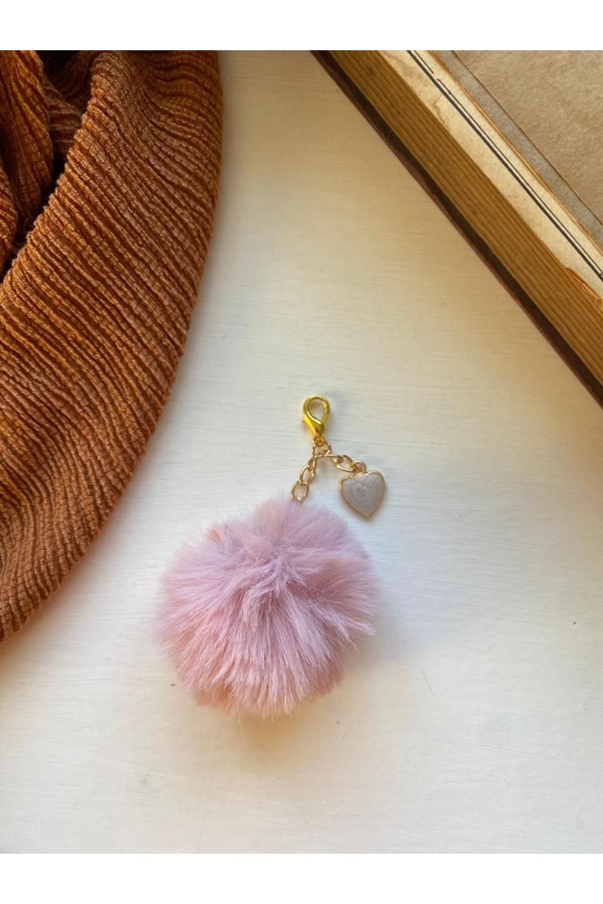 Cisemco-Heart Themed Plush Keychain with Pompom Figure 3
